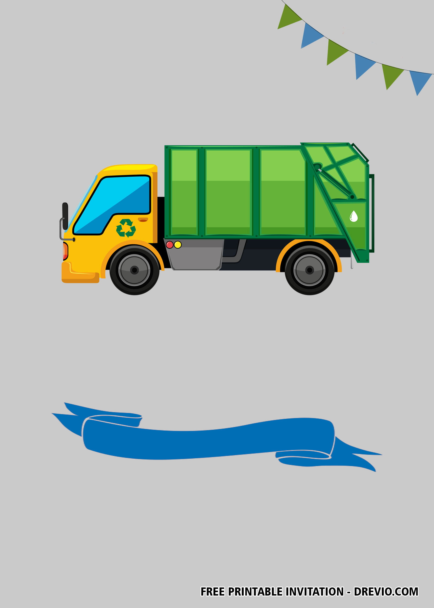 Trash Truck Birthday Invitation Editable Garbage Truck Invite Blue Recycling Truck Printable INSTANT DOWNLOAD 0031