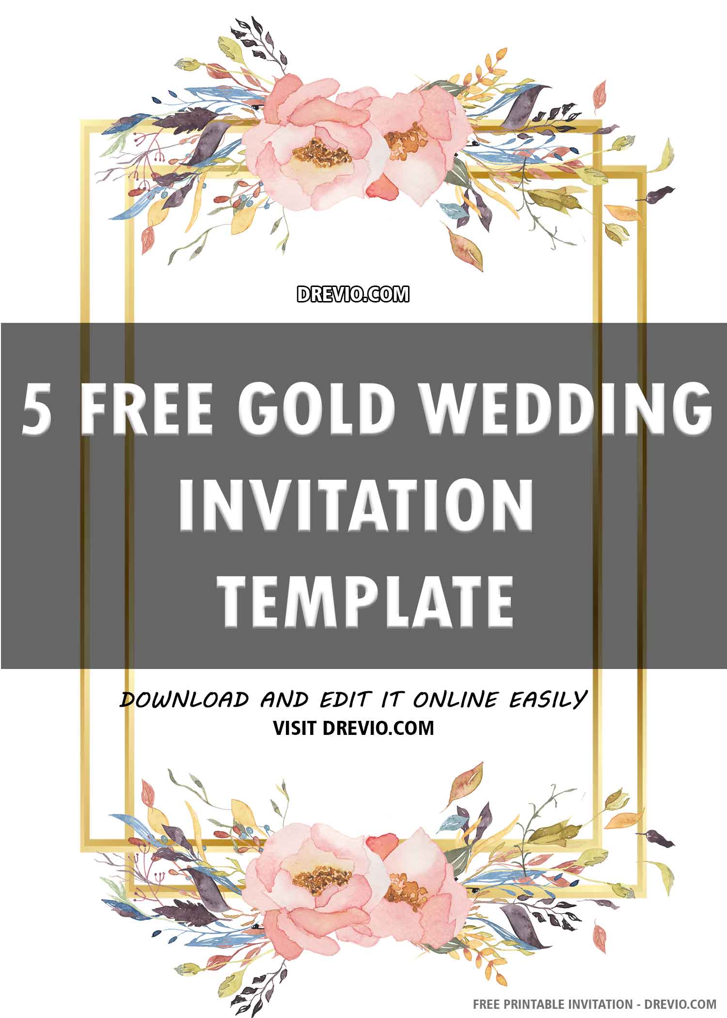  FREE  PRINTABLE  Gold Wedding  Invitation  Template 