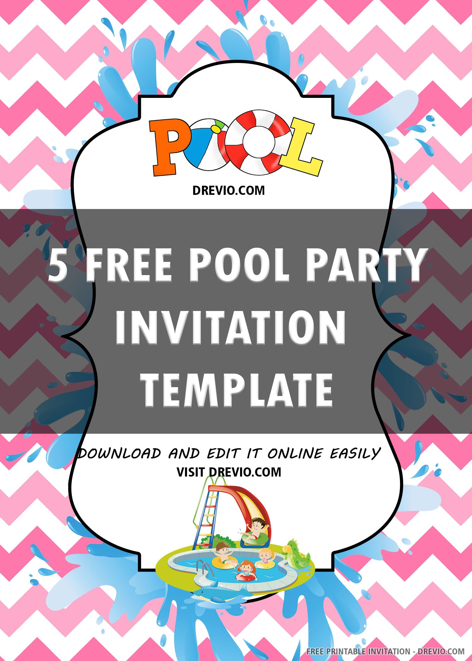 M bel Wohnen Boys Pool Party Printable Birthday Invitation Editable 