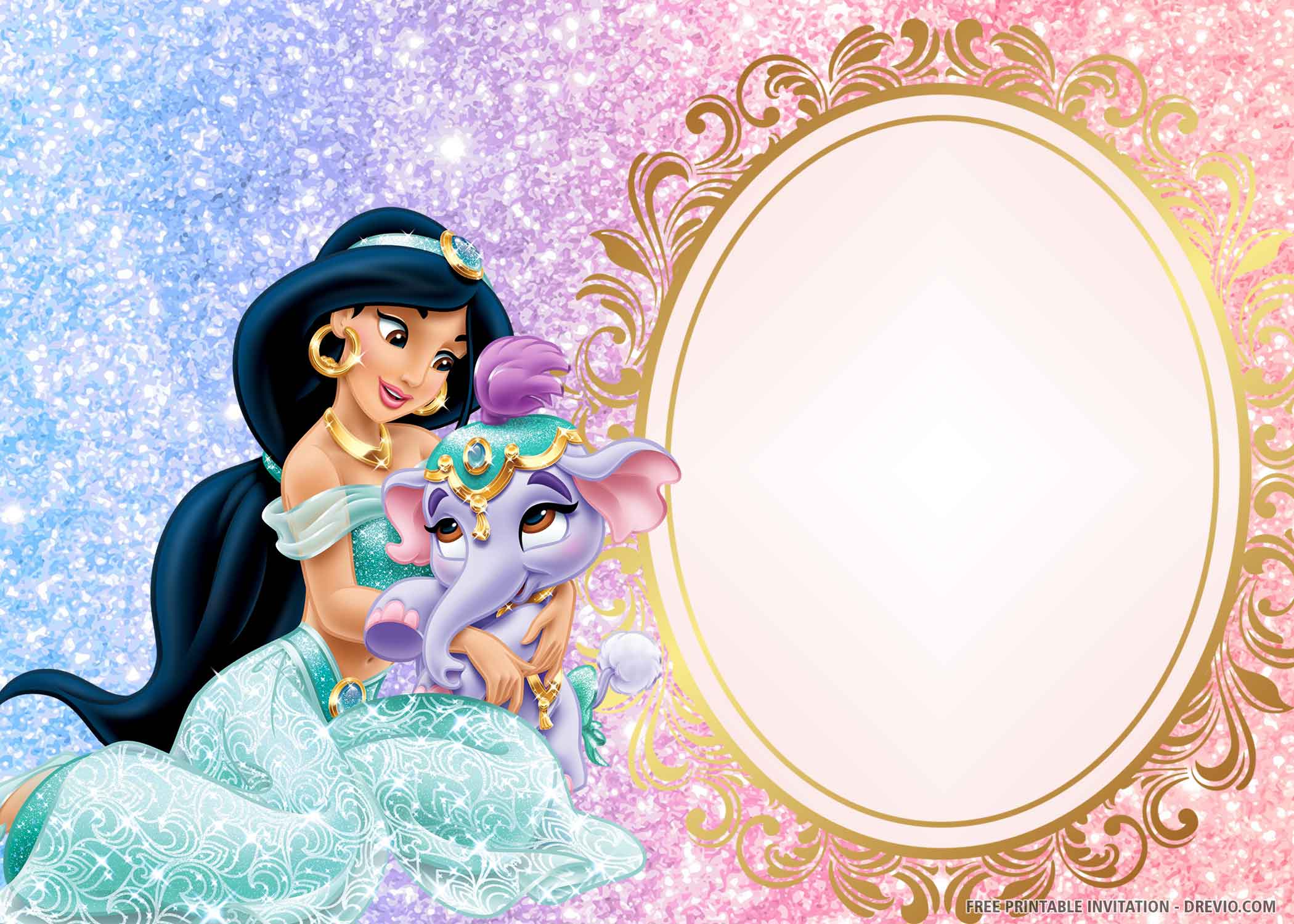 (FREE PRINTABLE) Princess Jasmine Birthday Invitation Template