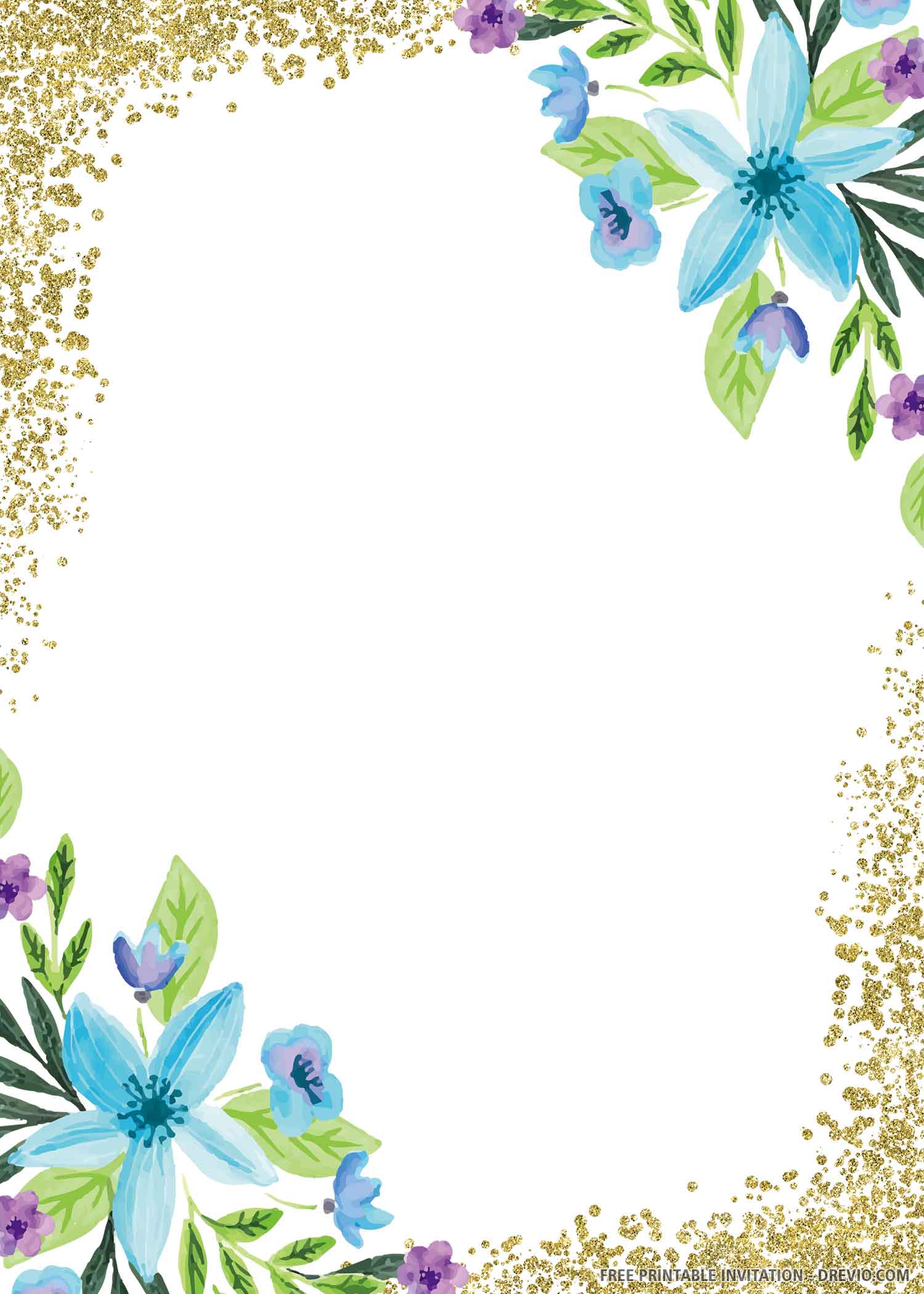 FREE PRINTABLE) – Blue Floral Wedding Invitation Template Within Blank Templates For Invitations