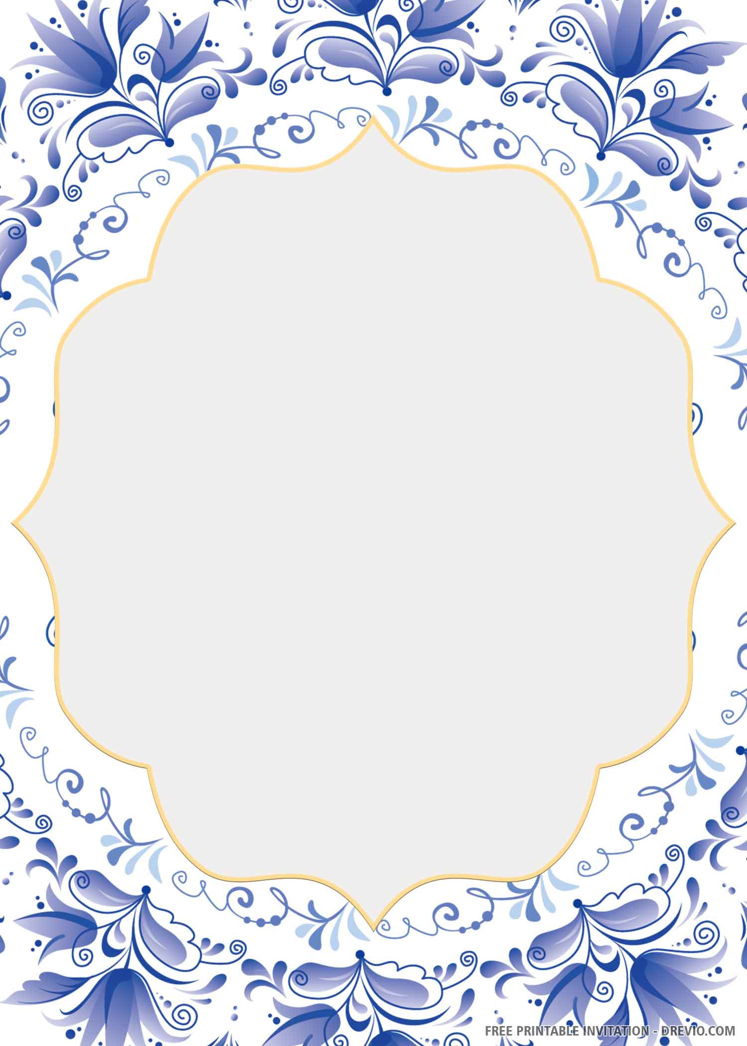  FREE PRINTABLE  French Blue Tile Wedding Invitation Templates  