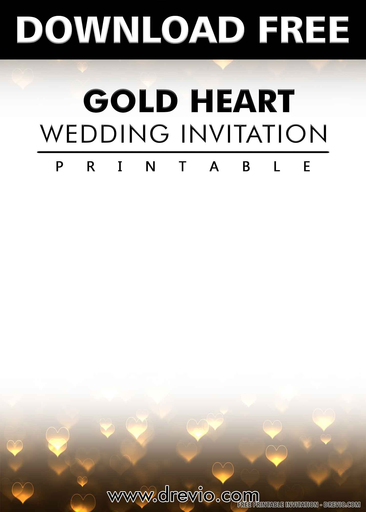 Free Printable Gold Hearts Wedding Invitation Templates Drevio - free printable roblox invitation templates drevio