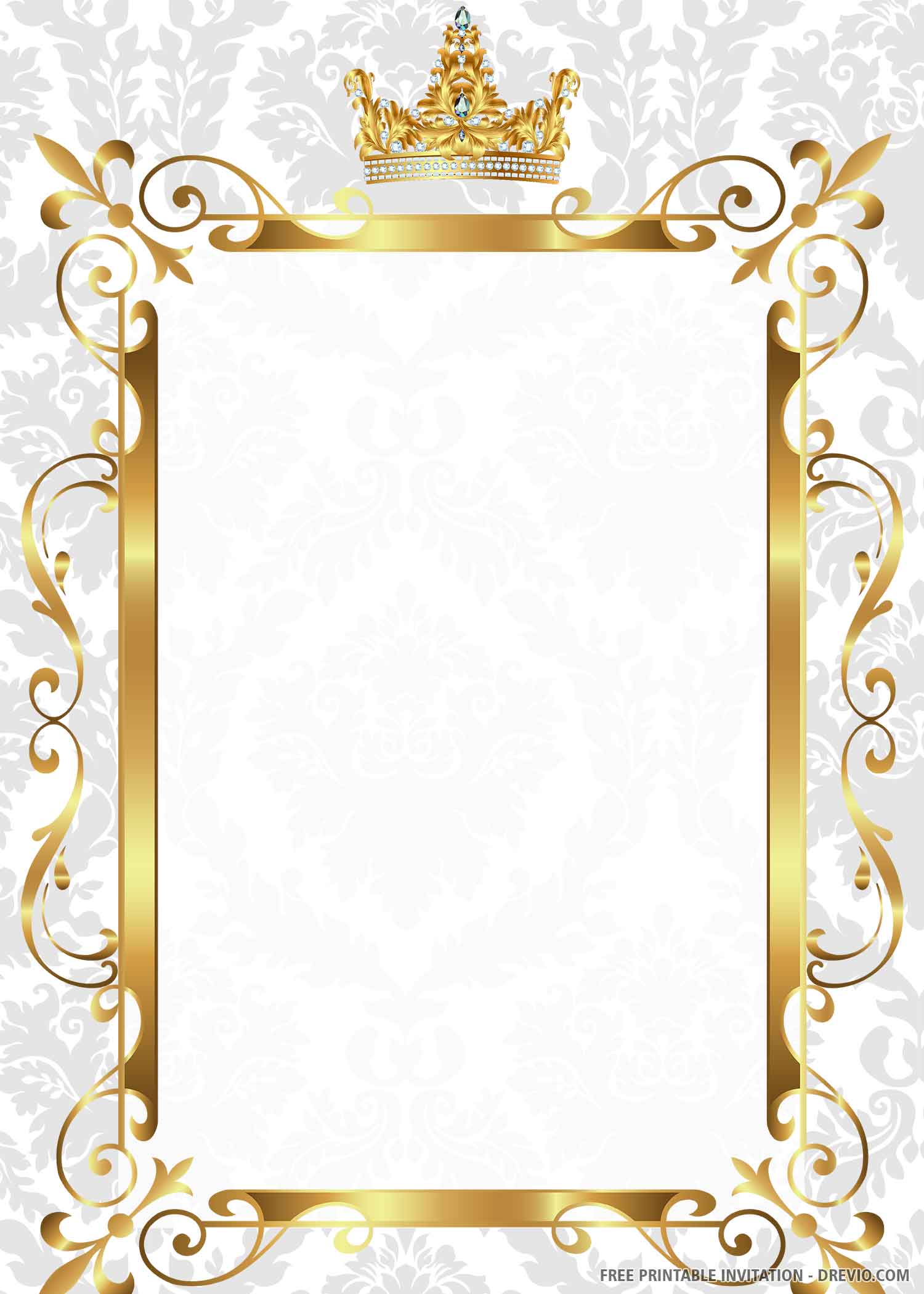 FREE PRINTABLE) – Gold Royal Wedding Invitation Templates Intended For Blank Templates For Invitations