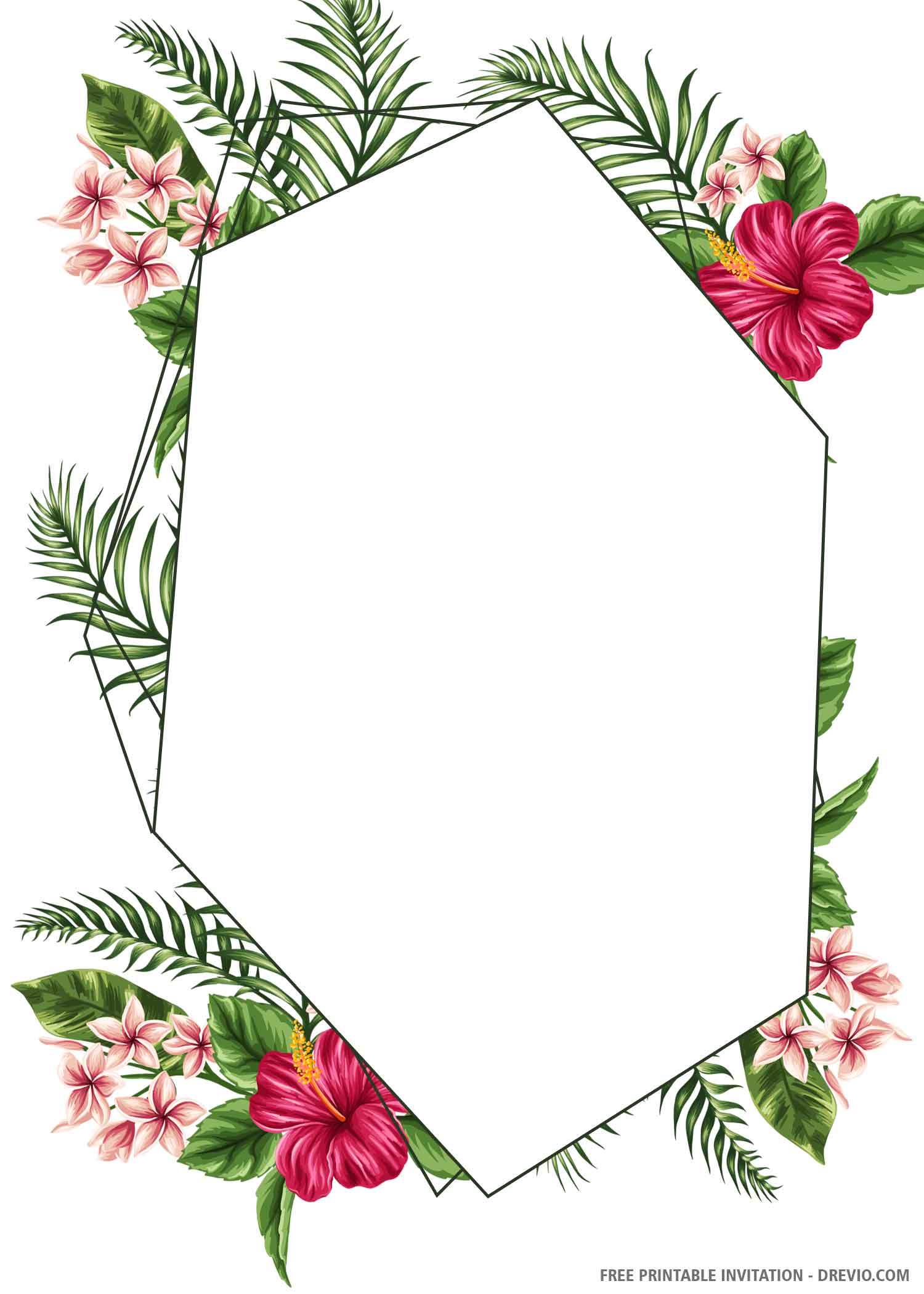 (FREE PRINTABLE) Tropical Hexagon Wedding Invitation Templates DREVIO