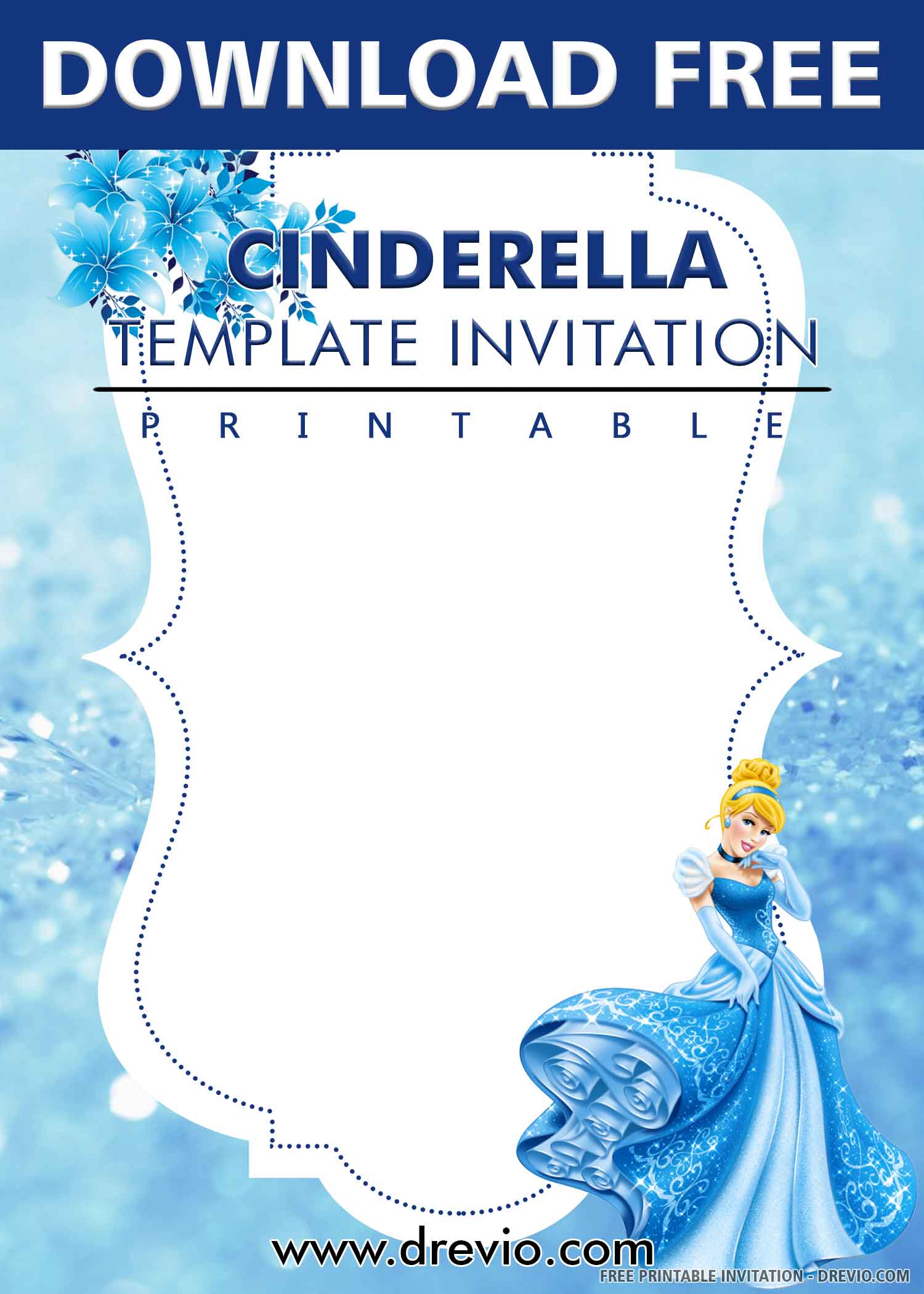 (FREE PRINTABLE) Lovely Cinderella Birthday Invitation Templates DREVIO