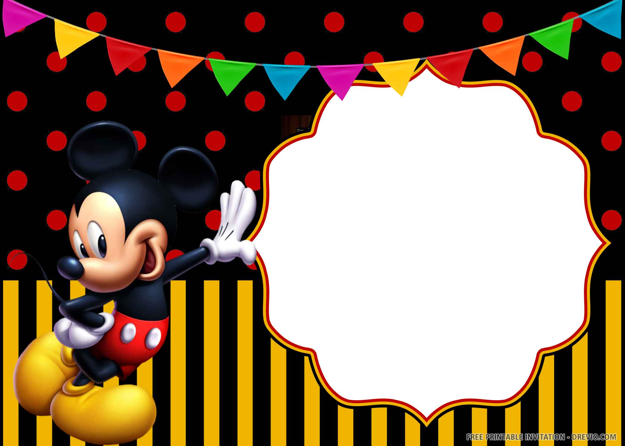 (FREE PRINTABLE) Cheerful Mickey Mouse Birthday Invitation Templates
