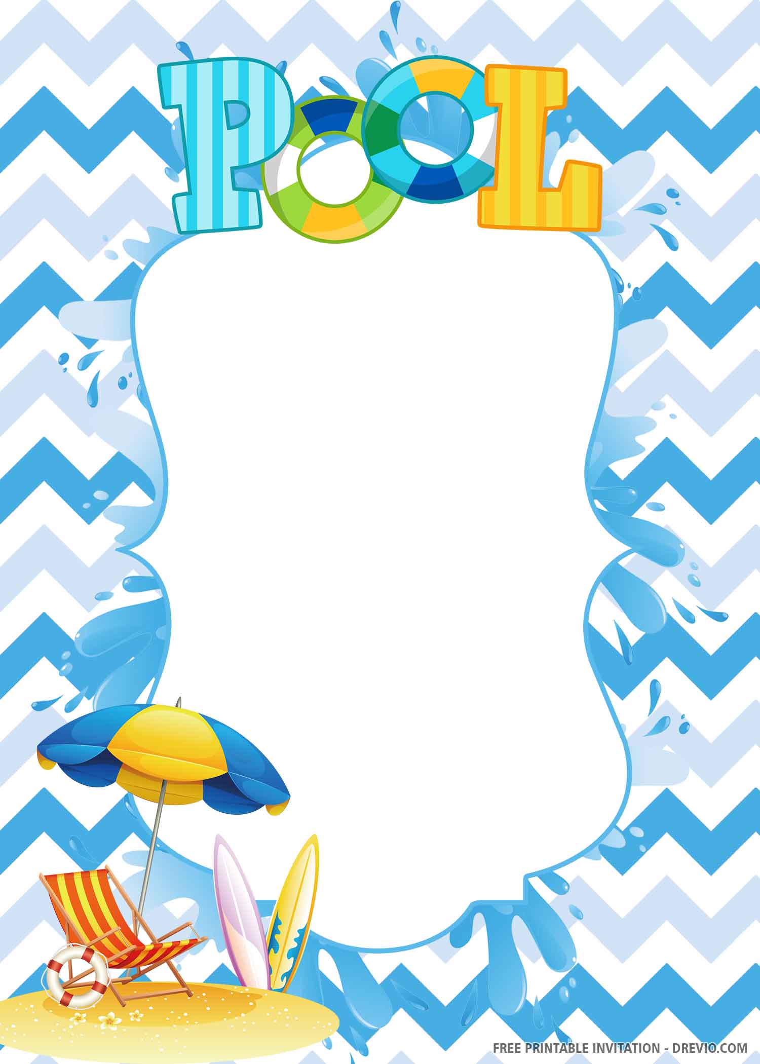 Editable Free Printable Birthday Pool Party Invitations Templates