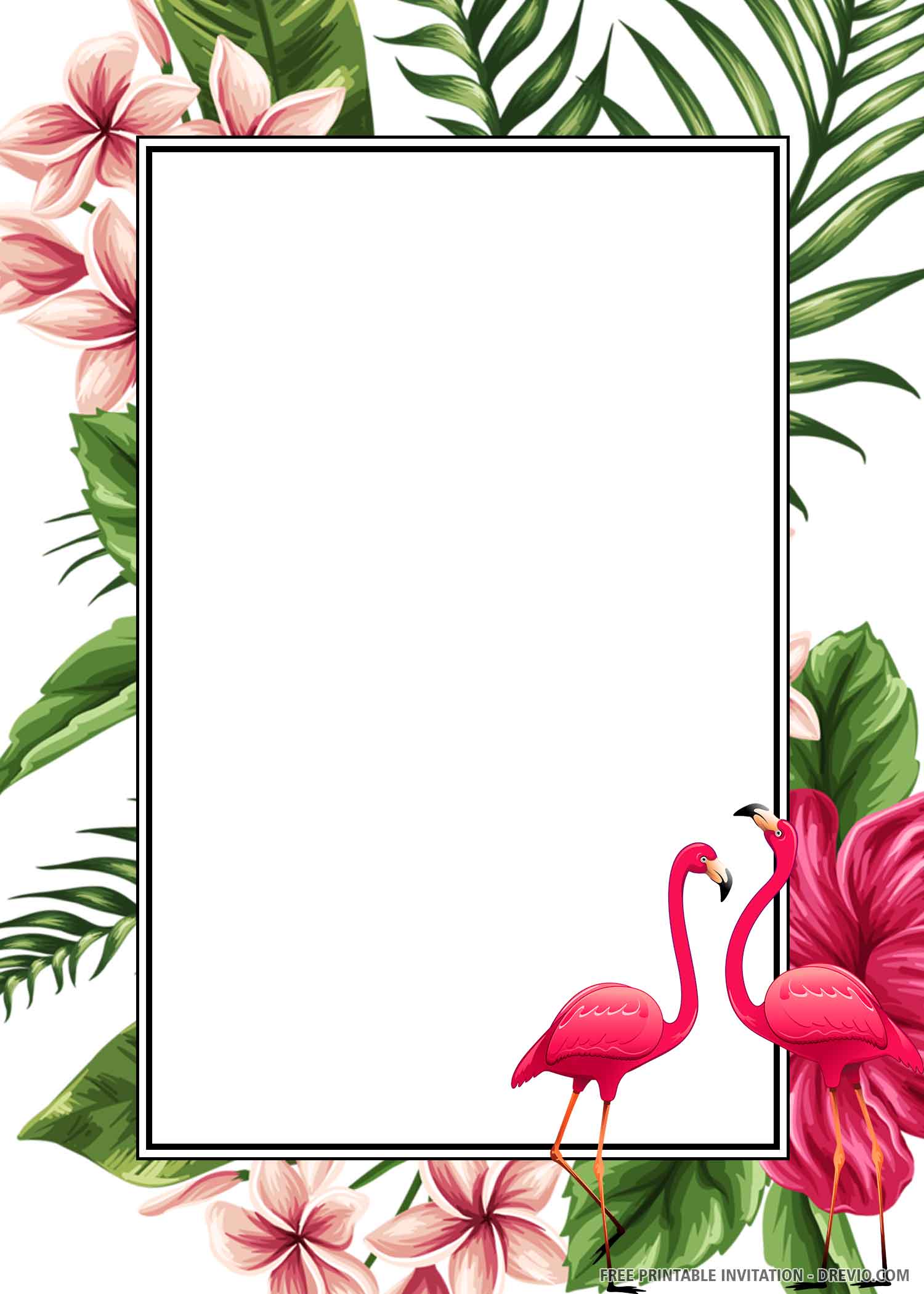 (FREE PRINTABLE) Watercolor Flamingo Tropical Flowers Birthday