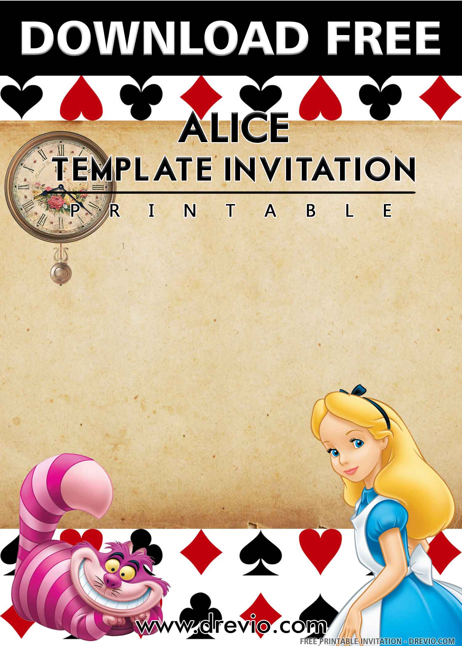 Printable Alice In Wonderland Invitations