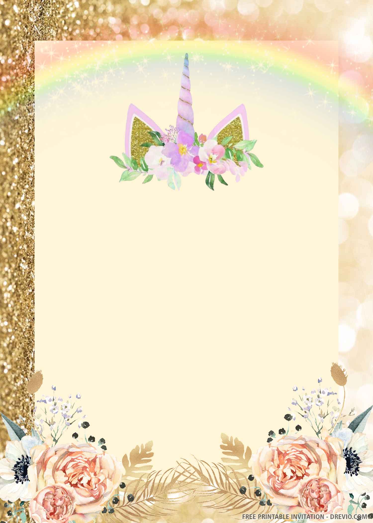 free printable colorful unicorn birthday invitation