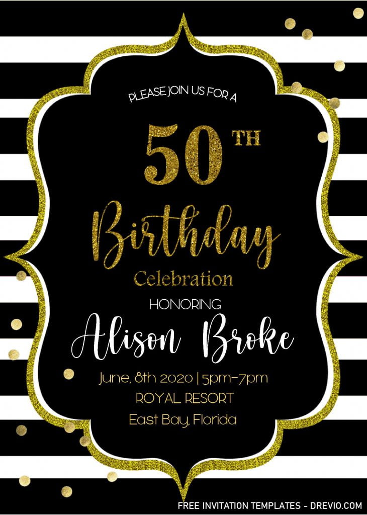 Black And Gold 50th Birthday Invitation Templates Editable With Ms