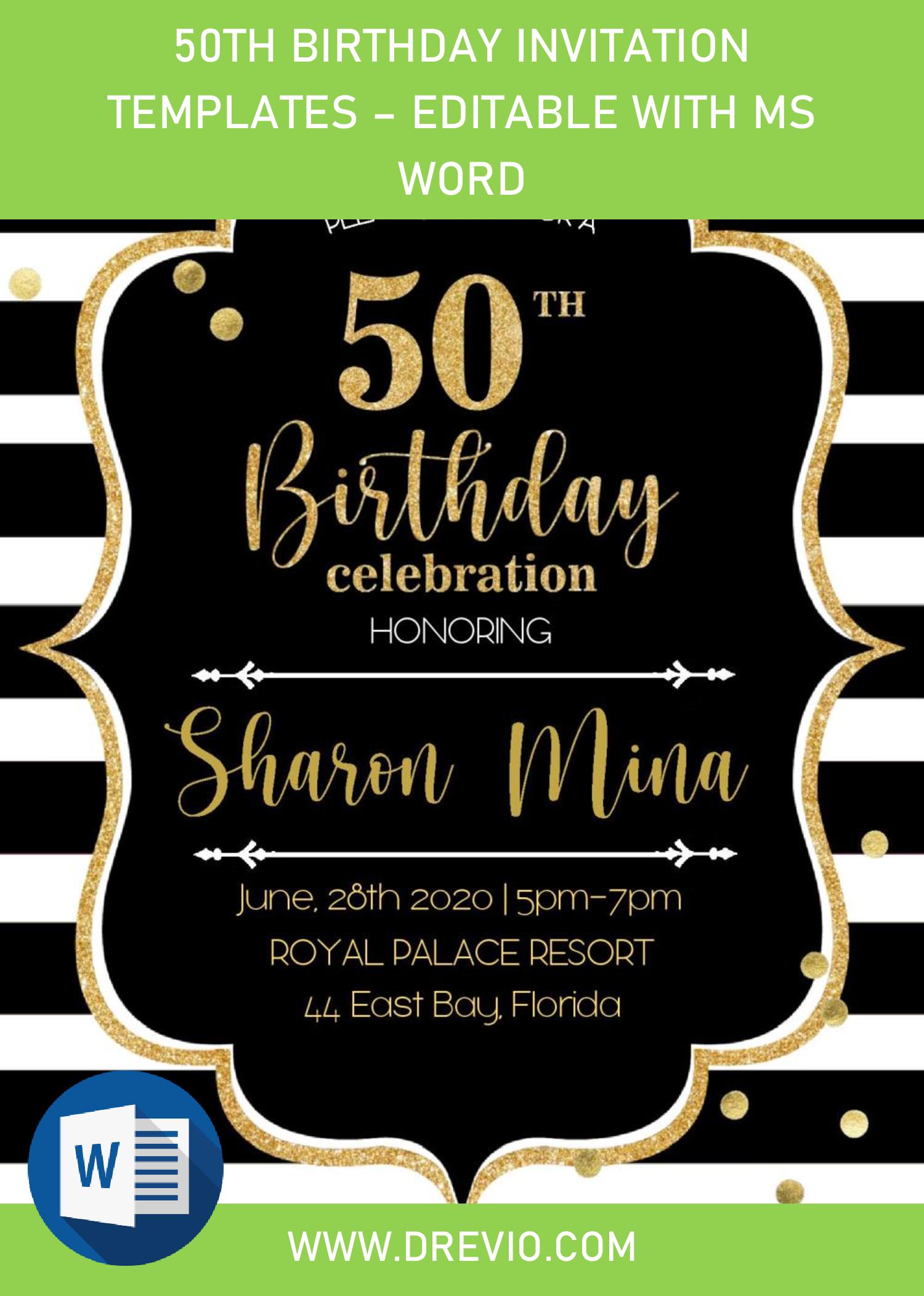 Black And Gold 50th Birthday Invitation Templates Editable With Ms Word Download Hundreds Free Printable Birthday Invitation Templates