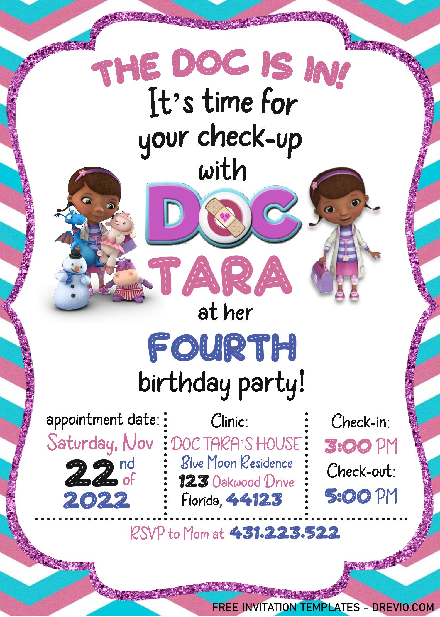 Doc Mcstuffins Birthday Party Invitations Kids Doc Mcstuffins Party Printbuddies Co Uk