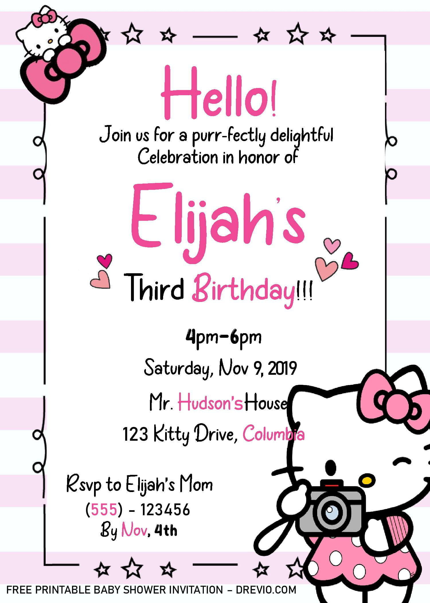 Hello Kitty Invite Template Free