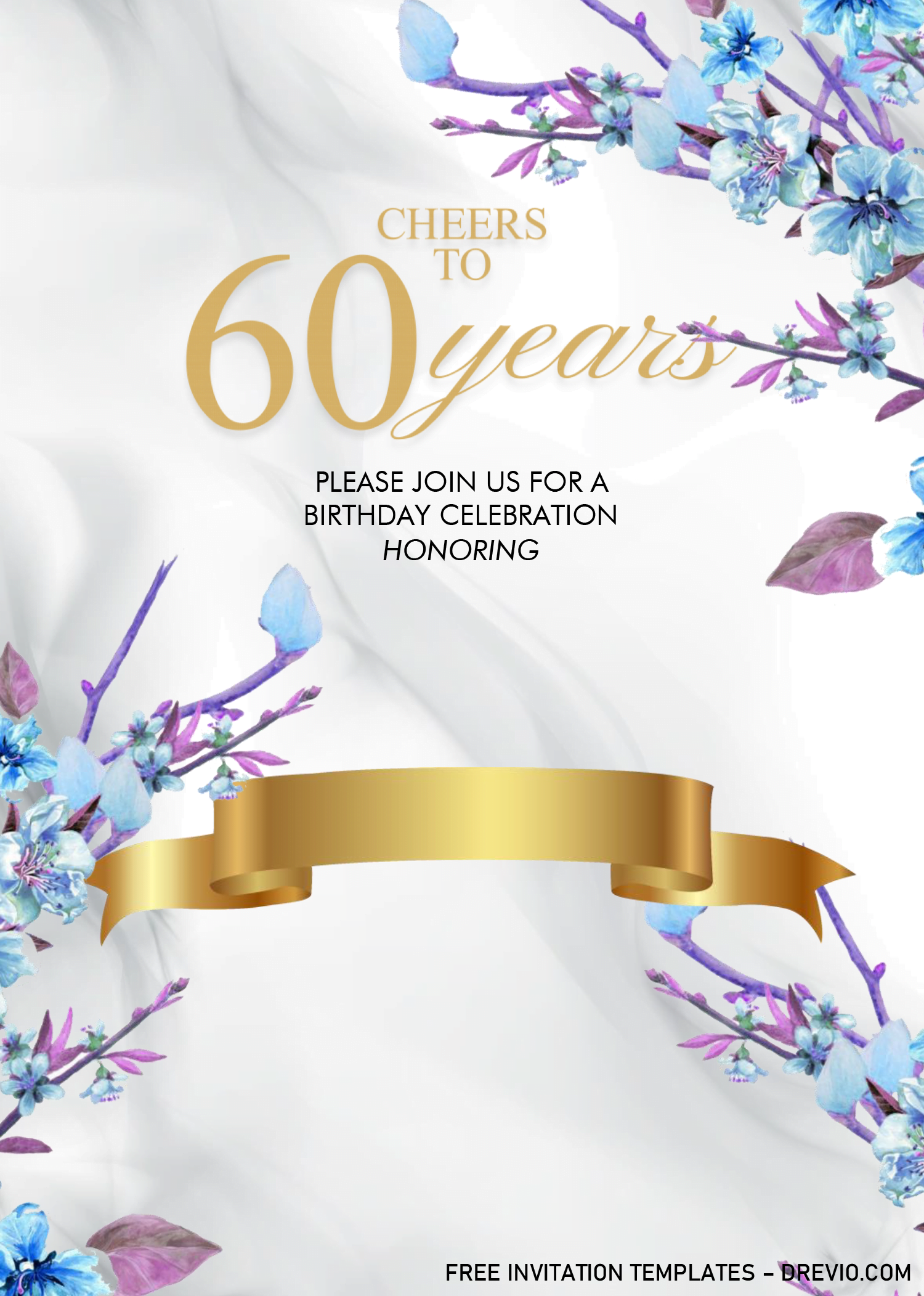 Floral 60th Birthday Invitation Templates Editable With MS Word