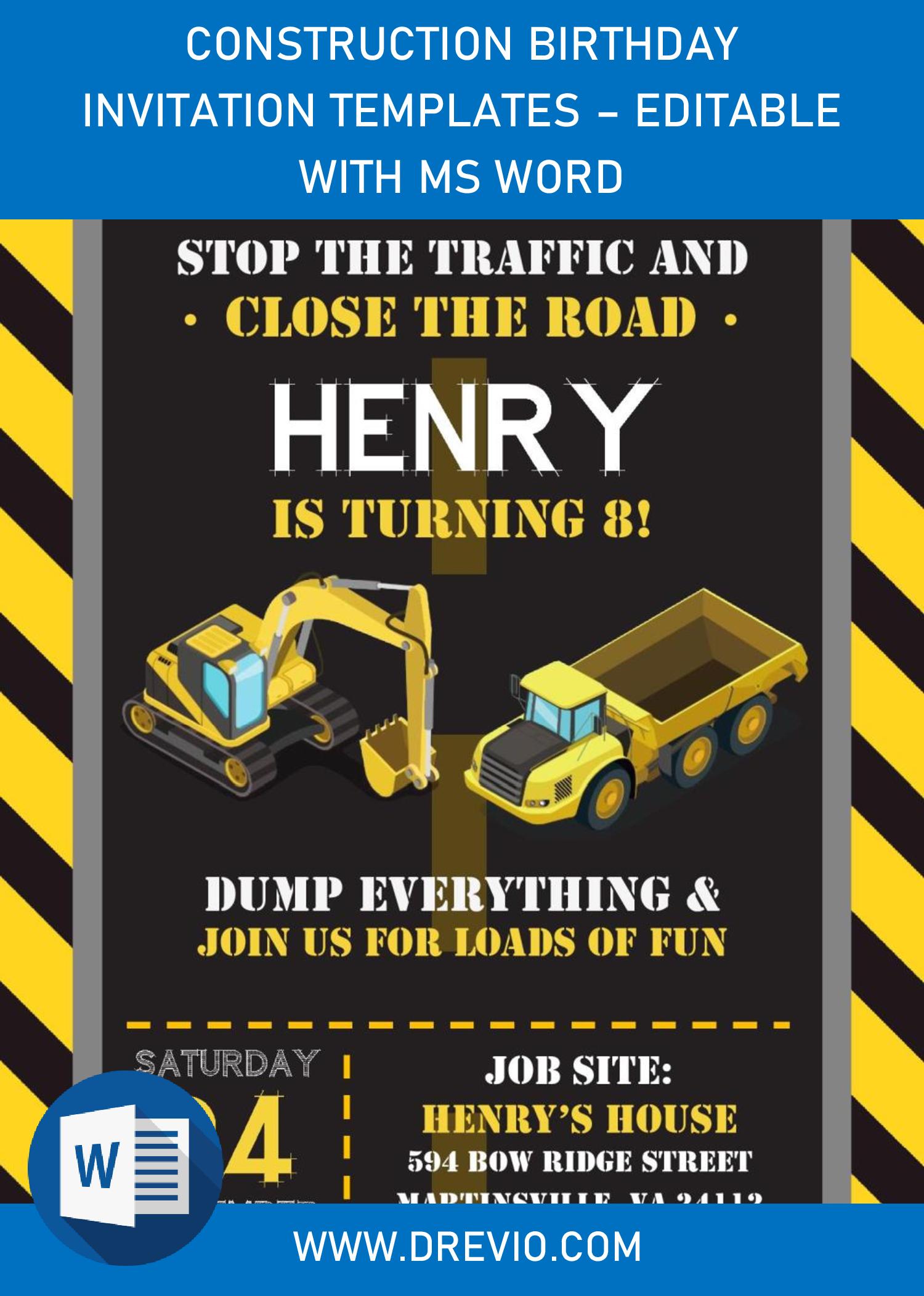 Construction Birthday Party Invitation PDF or jpg Construction Party Invitation Truck invitation