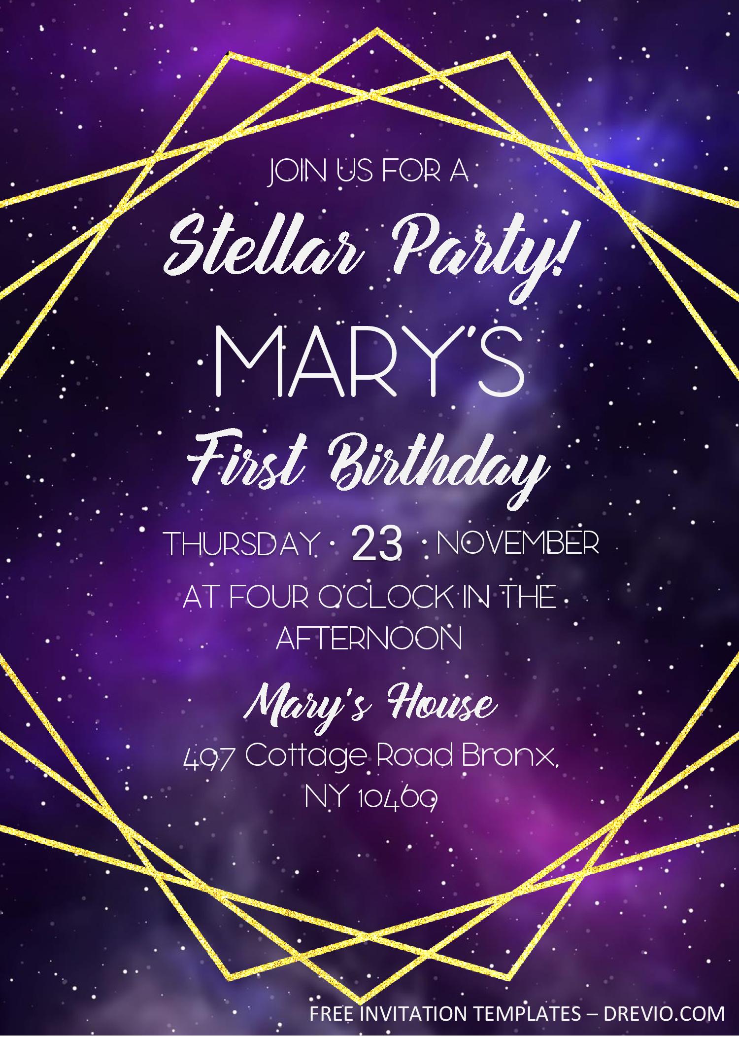 Galaxy Birthday Invitation Template Free