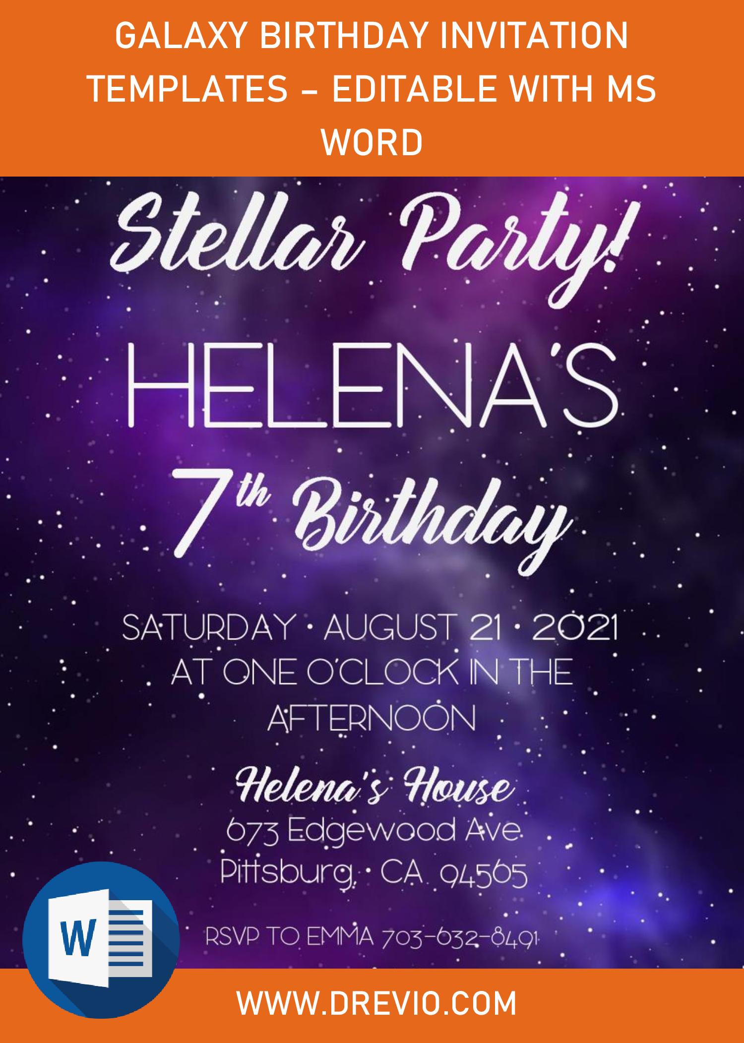 Galaxy Birthday Invitation Templates – Editable With MS Word Throughout Microsoft Word Birthday Card Template