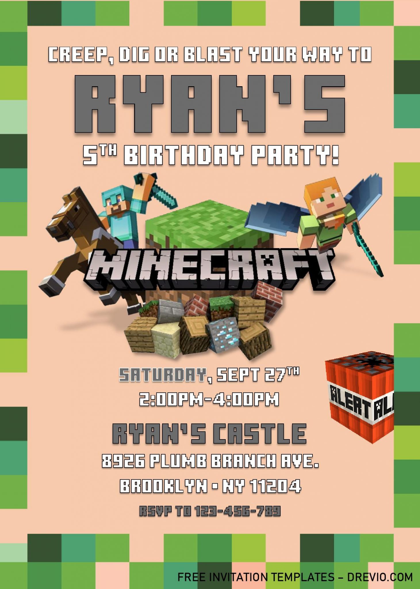 Free Printable Minecraft Birthday Invitations - Minimalist Blank Printable