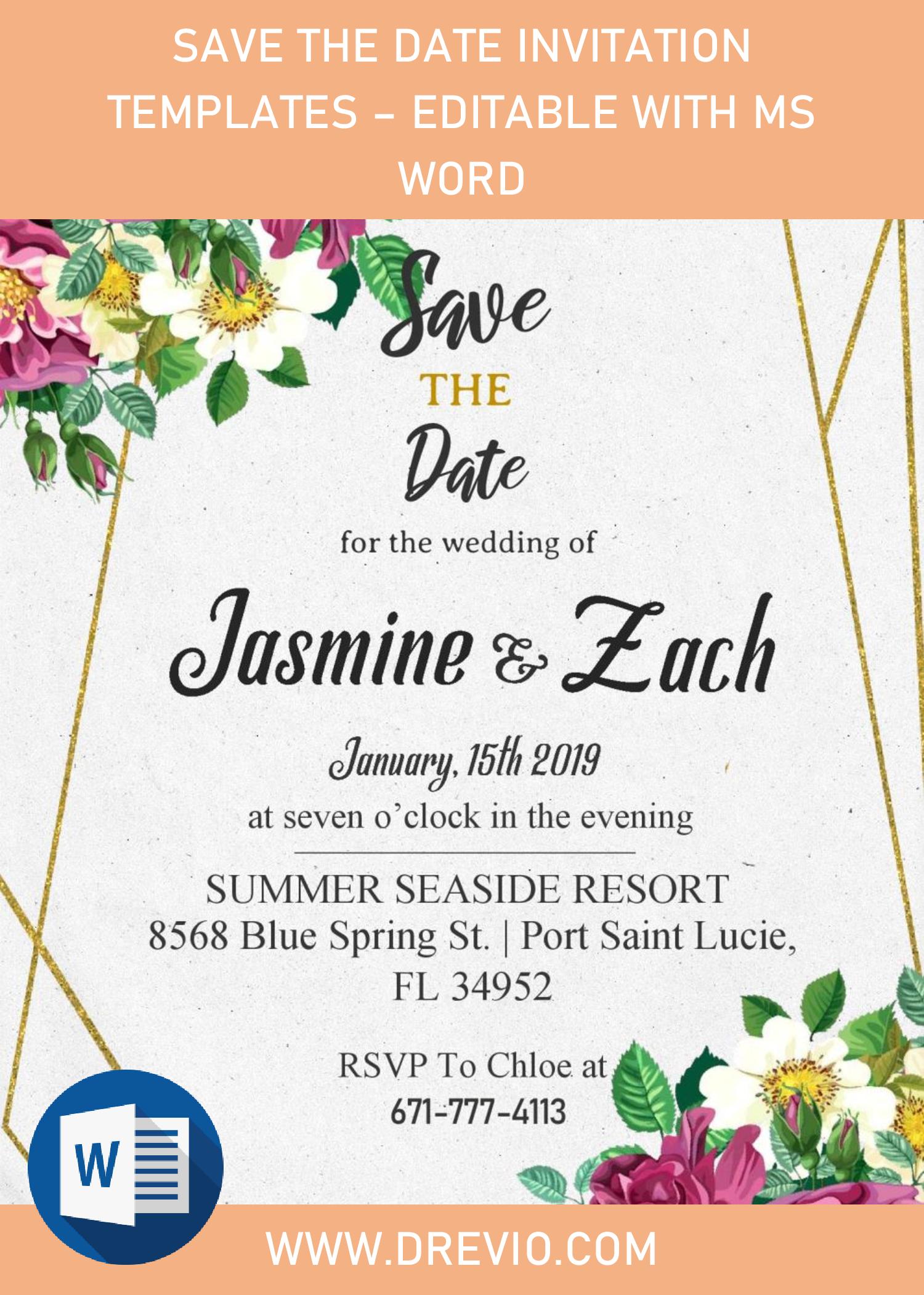 save the date invitation templates – editable with ms word
