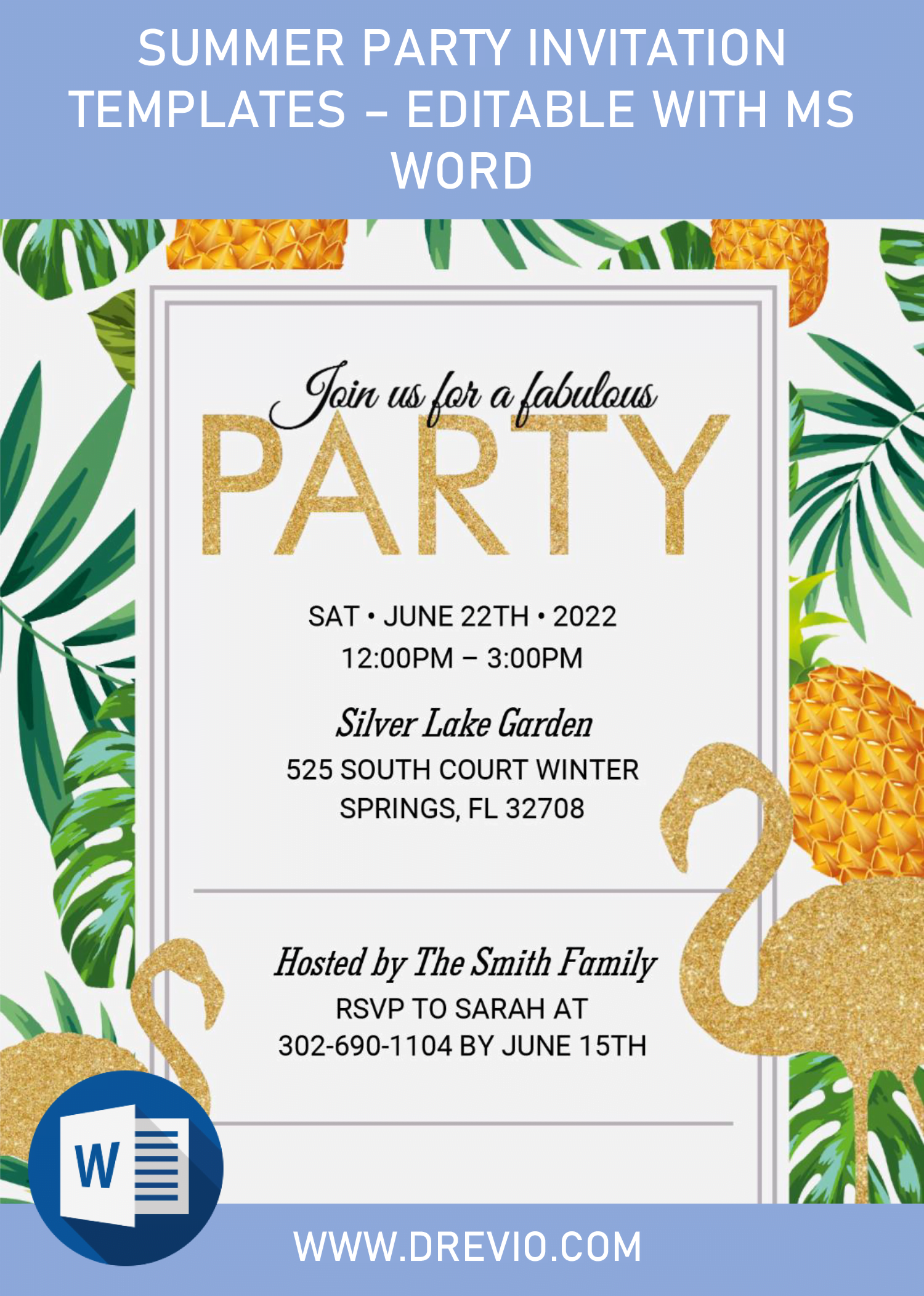 summer party invitation templates – editable with ms word