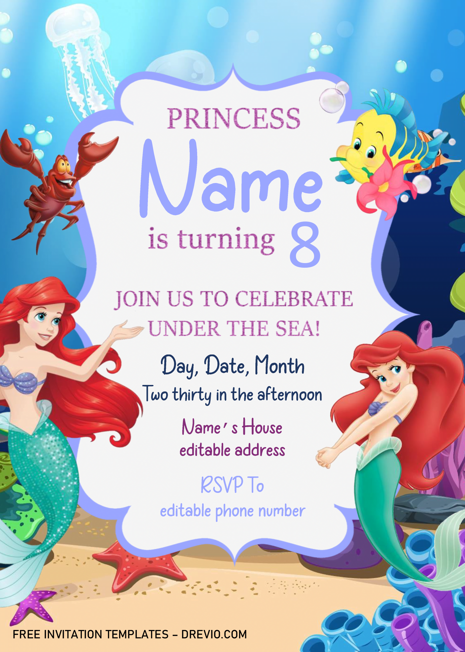 Little Mermaid Birthday Invitation Templates Editable .Docx