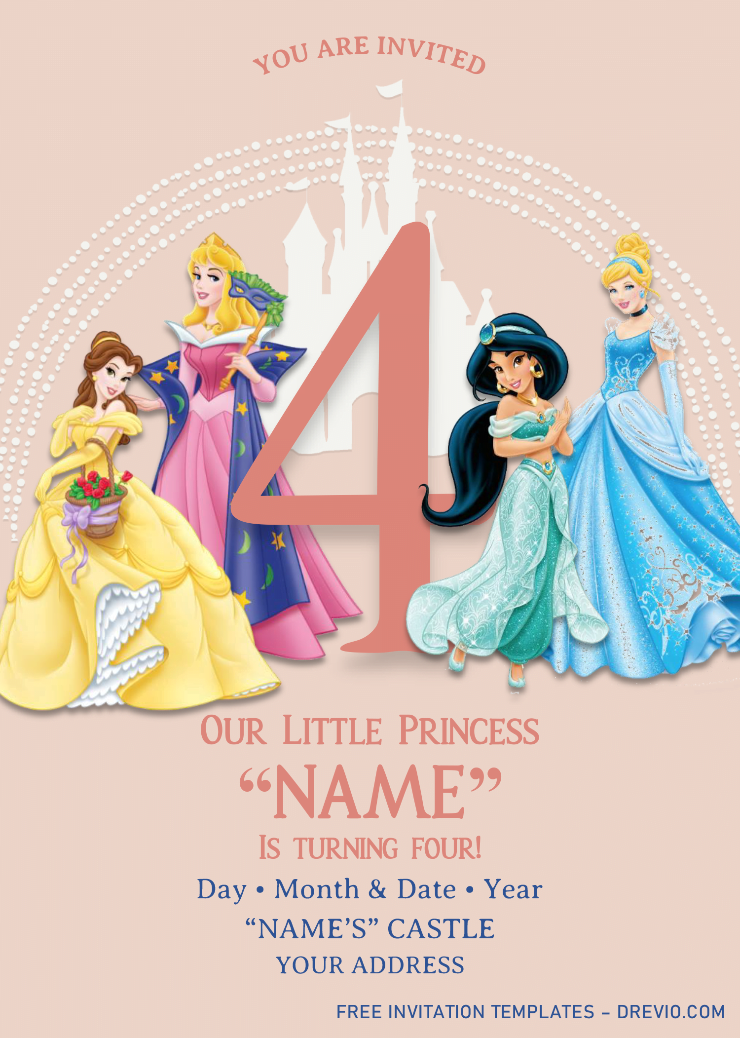 Disney Princess Birthday Invitation Templates Editable With Ms Word