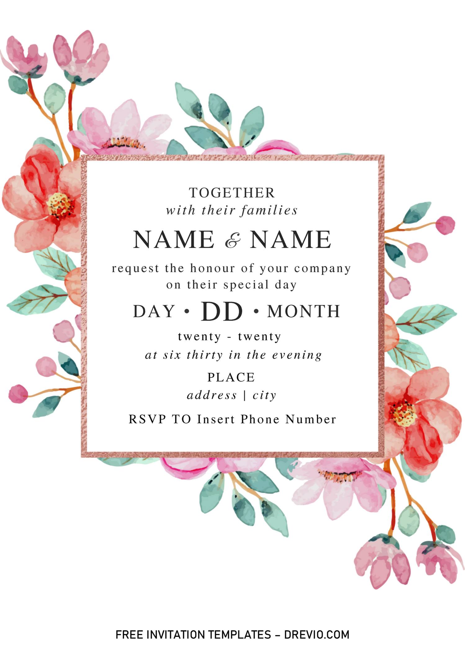festive floral wedding invitation templates – editable with
