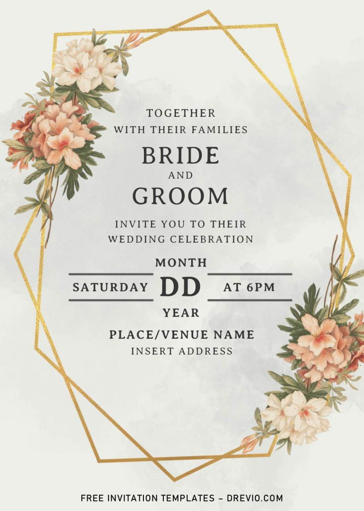 Greenery Geometric Wedding Invitation Templates Editable