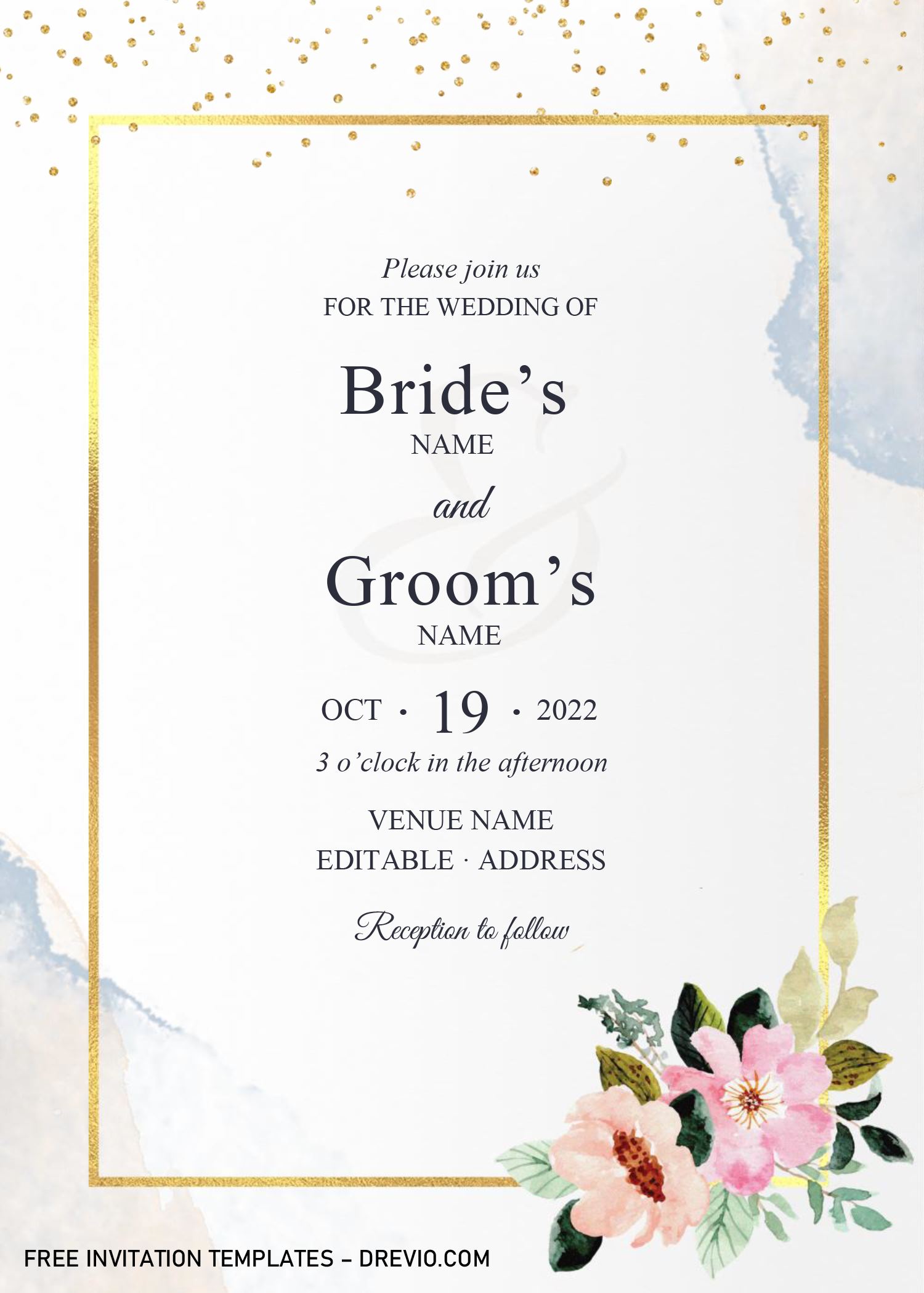 Golden Frame Wedding Invitation Templates Editable With