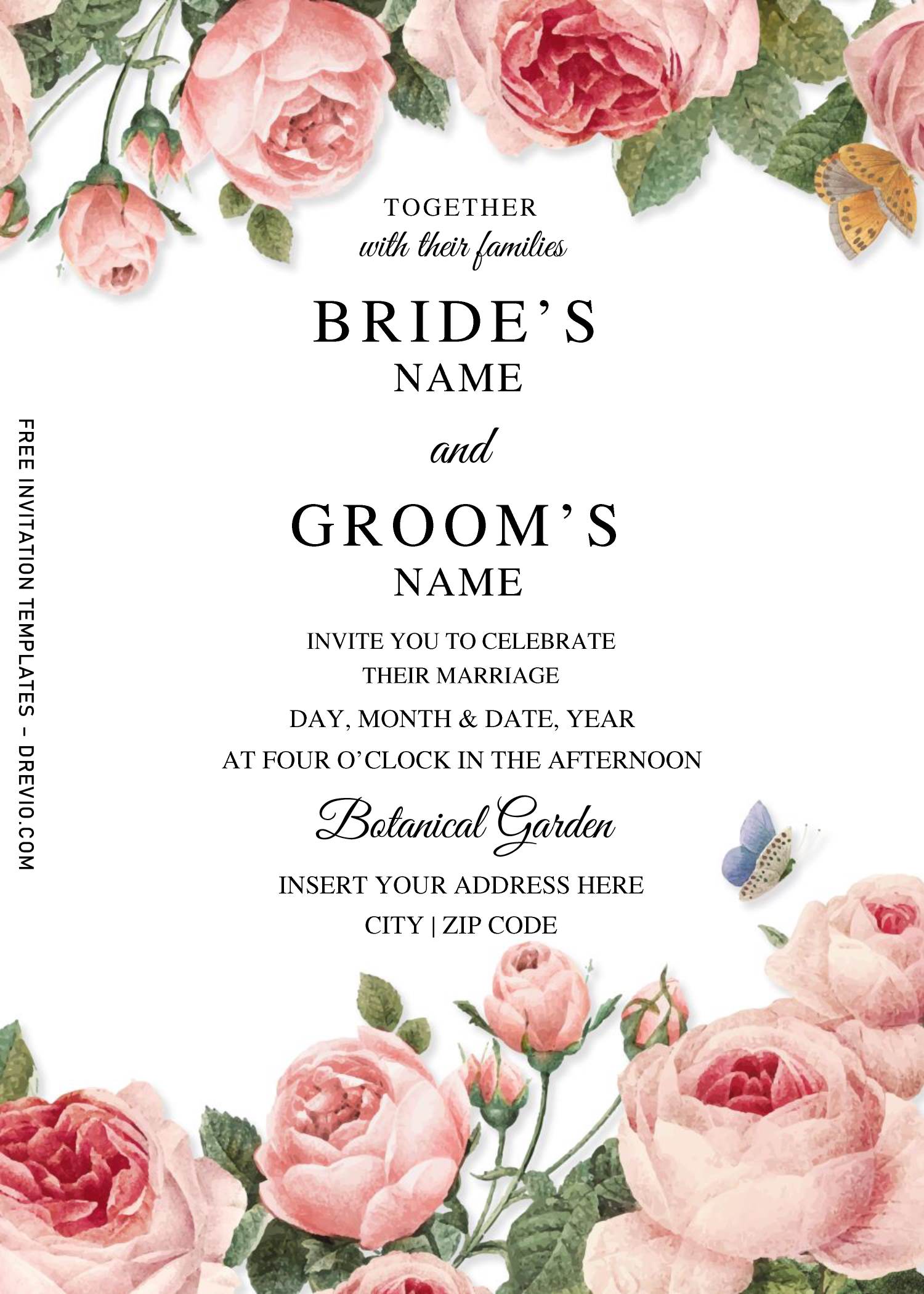 Free Peach Flower Wedding Invitation Templates For Word Download