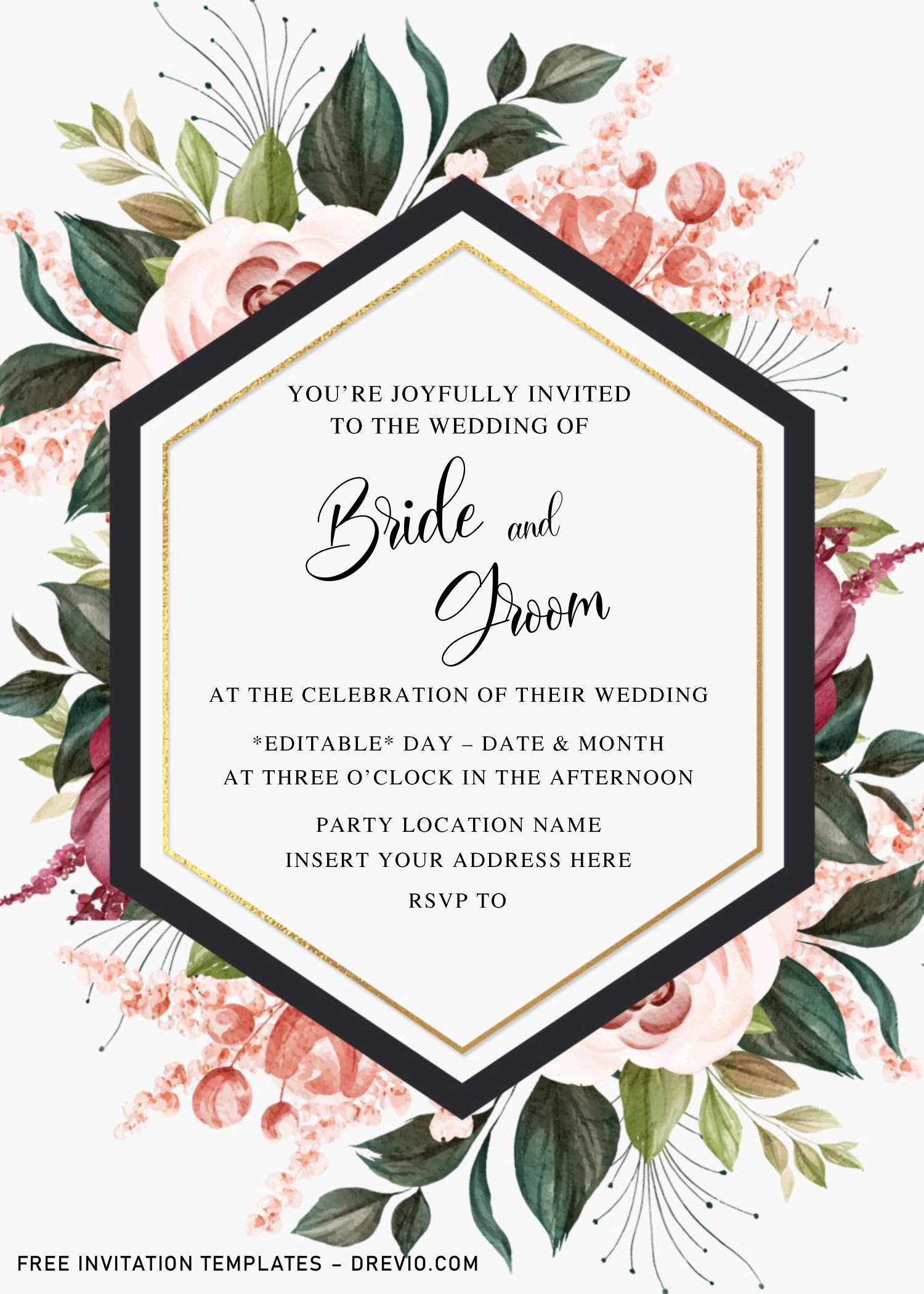 Free Burgundy Floral Wedding Invitation Templates For Word Download