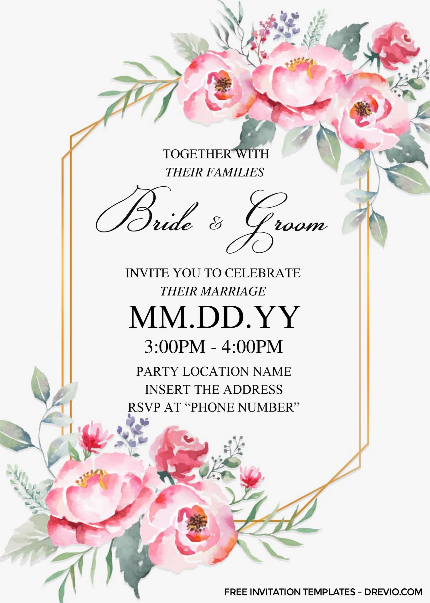 Free Dusty Rose Wedding Invitation Template For Word | Download ...