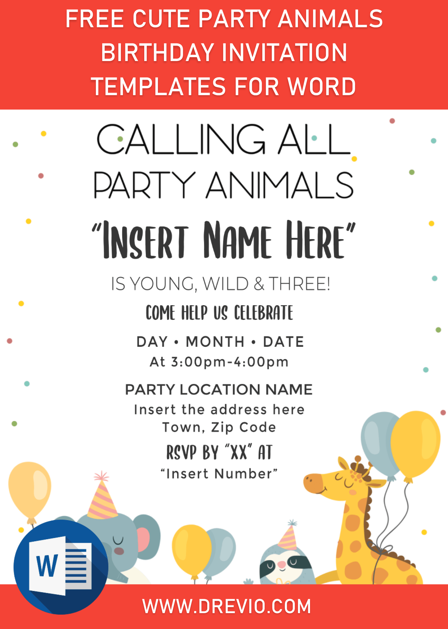 Free Cute Party Animals Birthday Invitation Templates For Word | Download  Hundreds FREE PRINTABLE Birthday Invitation Templates