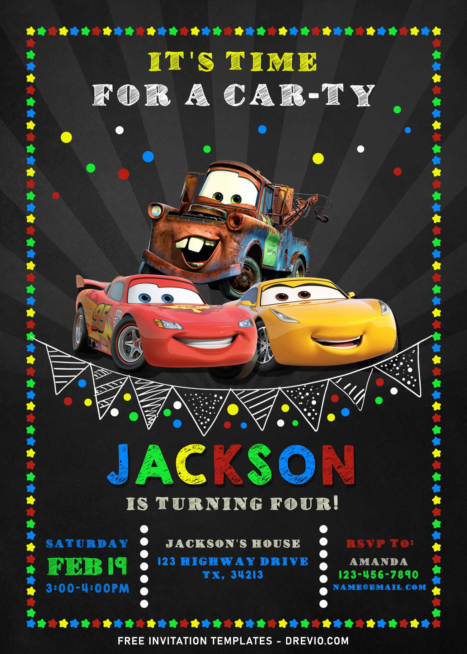 21+ Super Cool Disney Cars Chalkboard Themed Birthday Invitation Regarding Cars Birthday Banner Template