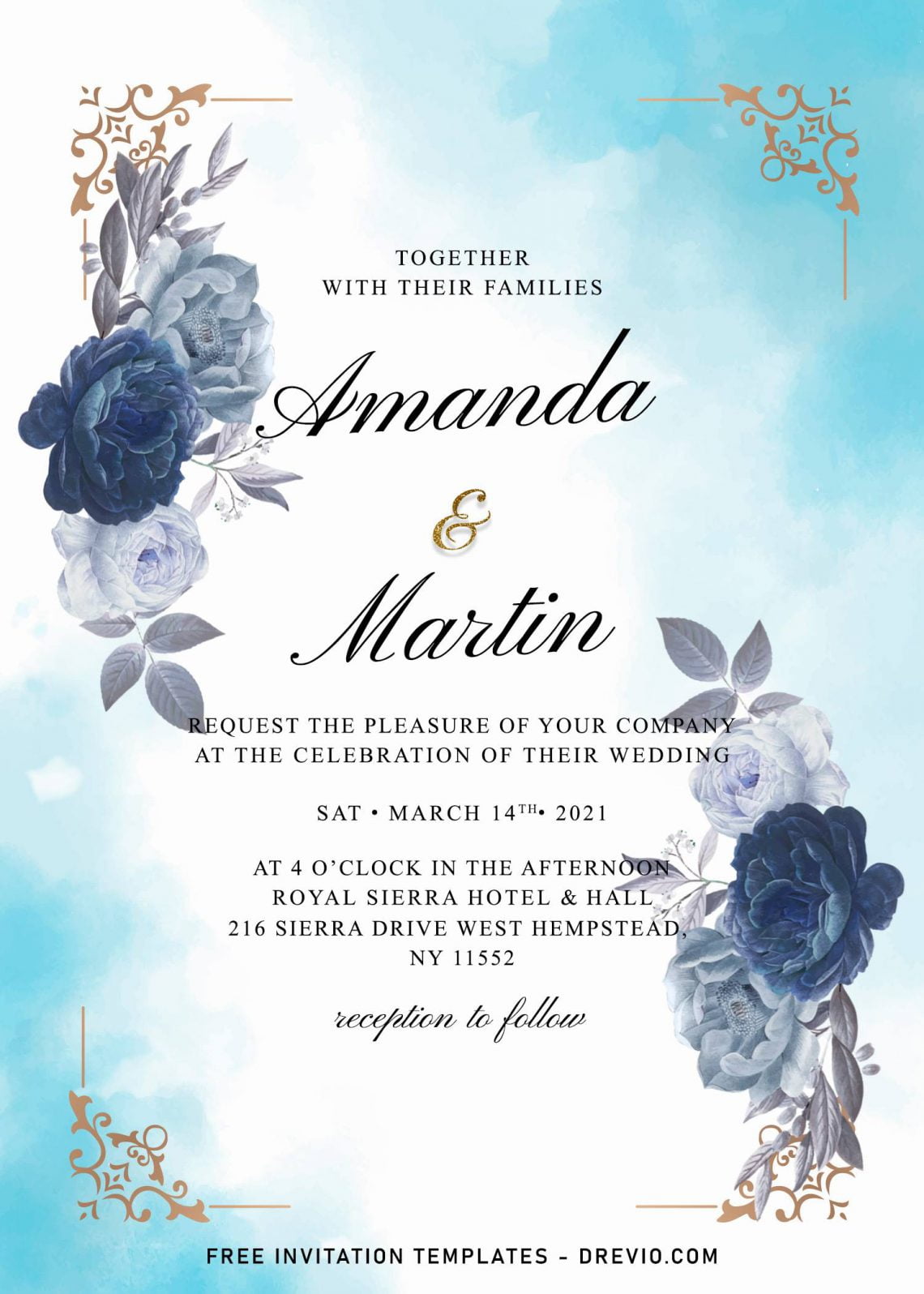 7+ Dazzling Watercolor Blue Roses Wedding Invitation Templates ...