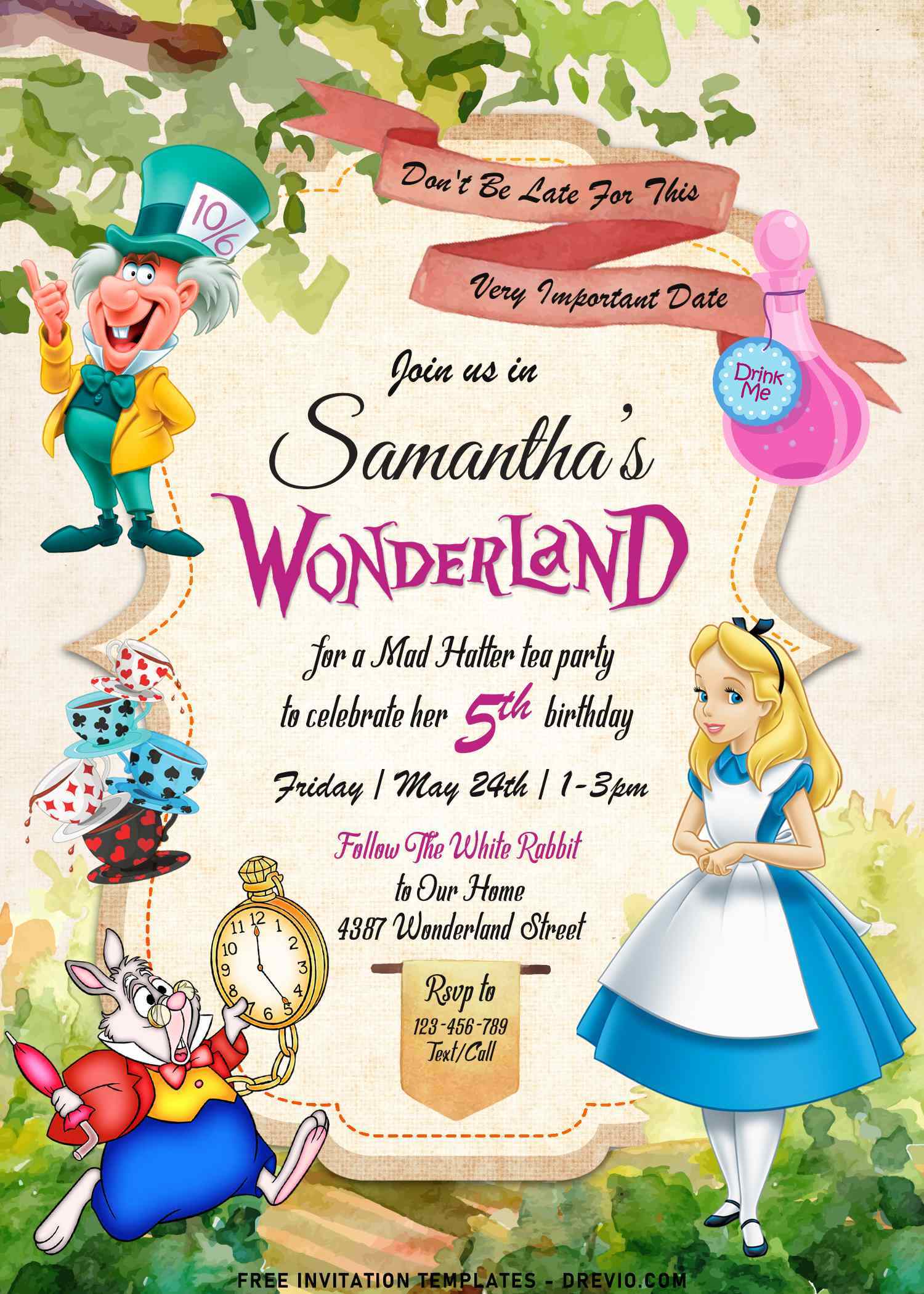 Alice In Wonderland Invitations Template Free