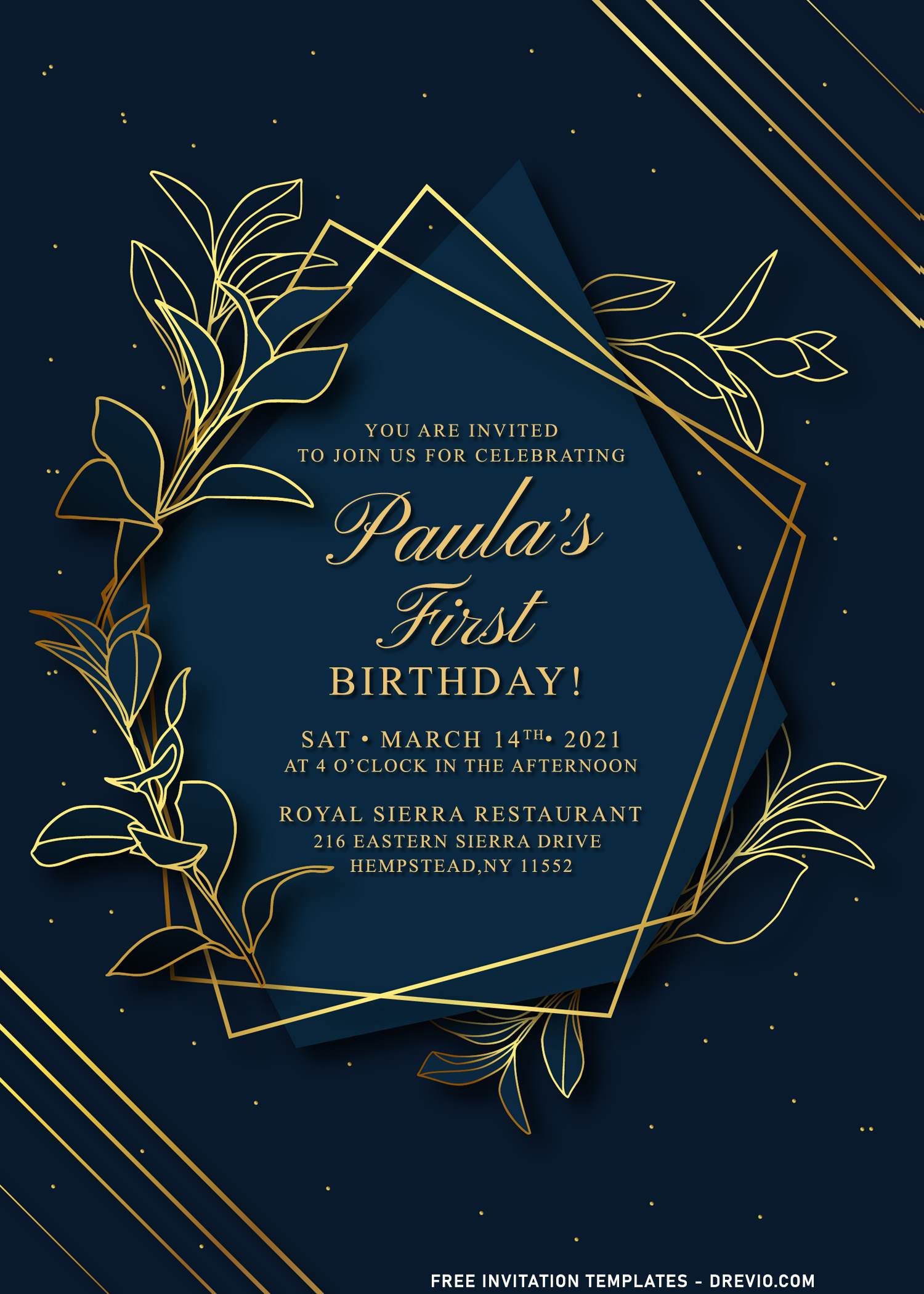 11+ Elegant Luxe Champagne Gold Floral Birthday Invitation Templates |  Download Hundreds FREE PRINTABLE Birthday Invitation Templates
