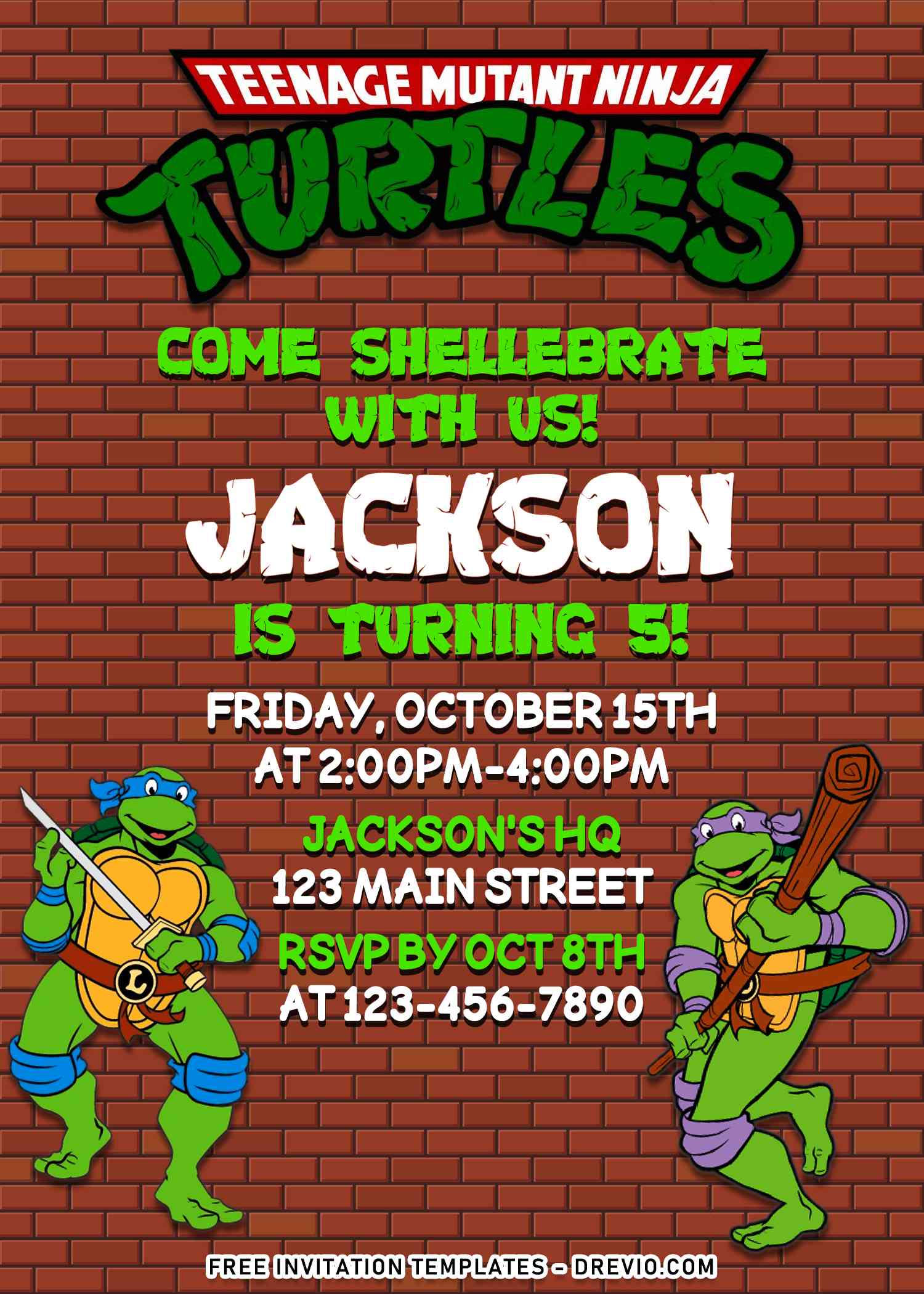Teenage Mutant Ninja Turtle TMNT Personalised Birthday Party Invitations 