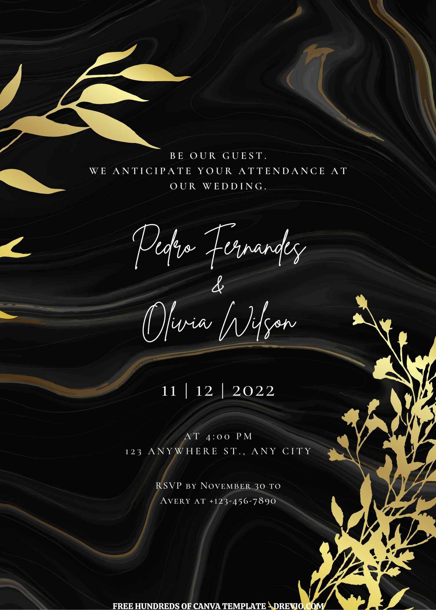 Free) 9+ Gold Floral Black Marble Background Canva Wedding Invitation  Templates | Download Hundreds FREE PRINTABLE Birthday Invitation Templates
