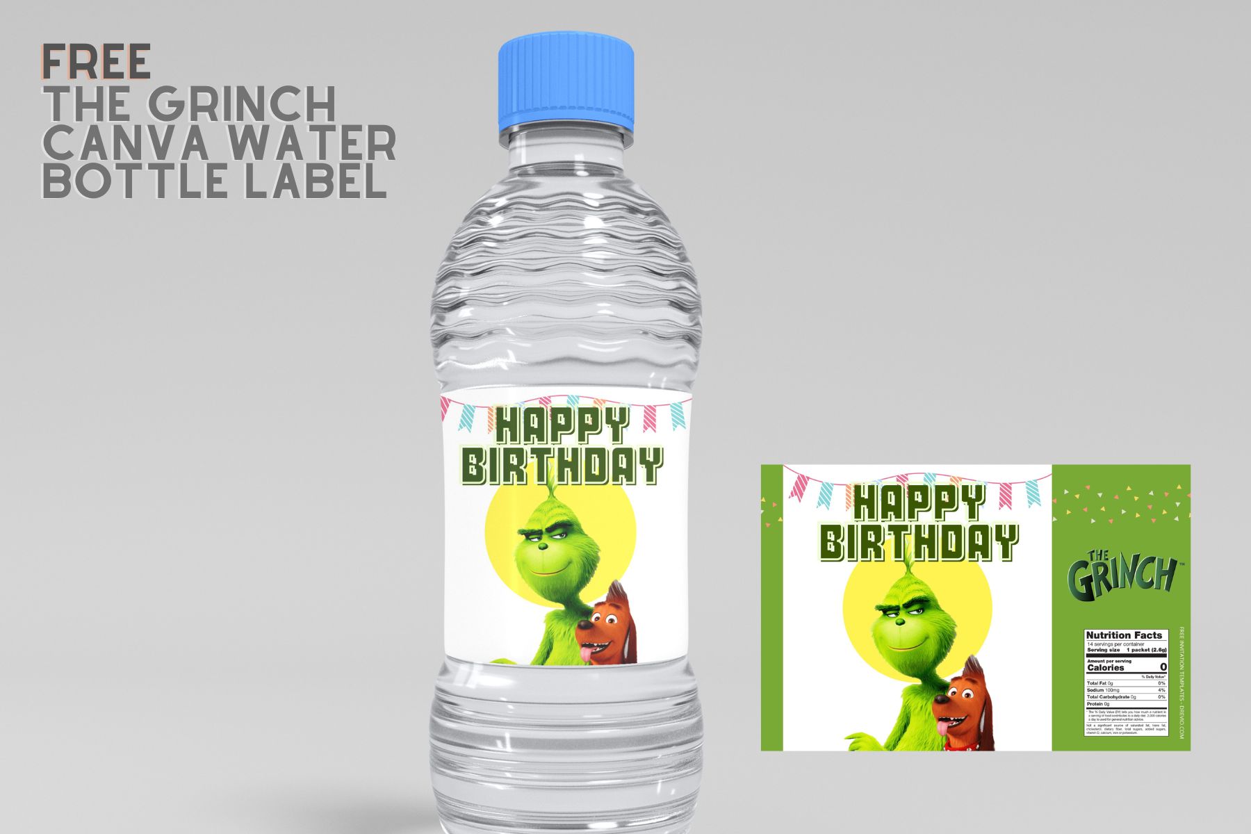 Free Editable) The Grinch Canva Birthday Water Bottle Labels  Download  Hundreds FREE PRINTABLE Birthday Invitation Templates