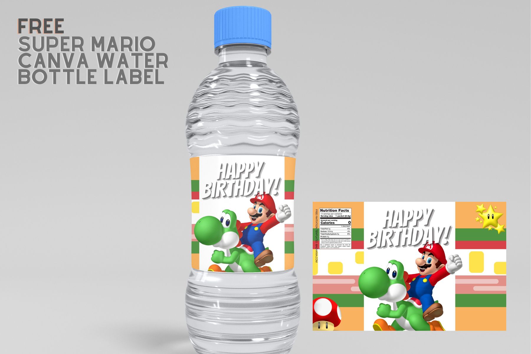 SUPER MARIO Bottle Label Custom Water Bottle Wrapper Super -  in 2023