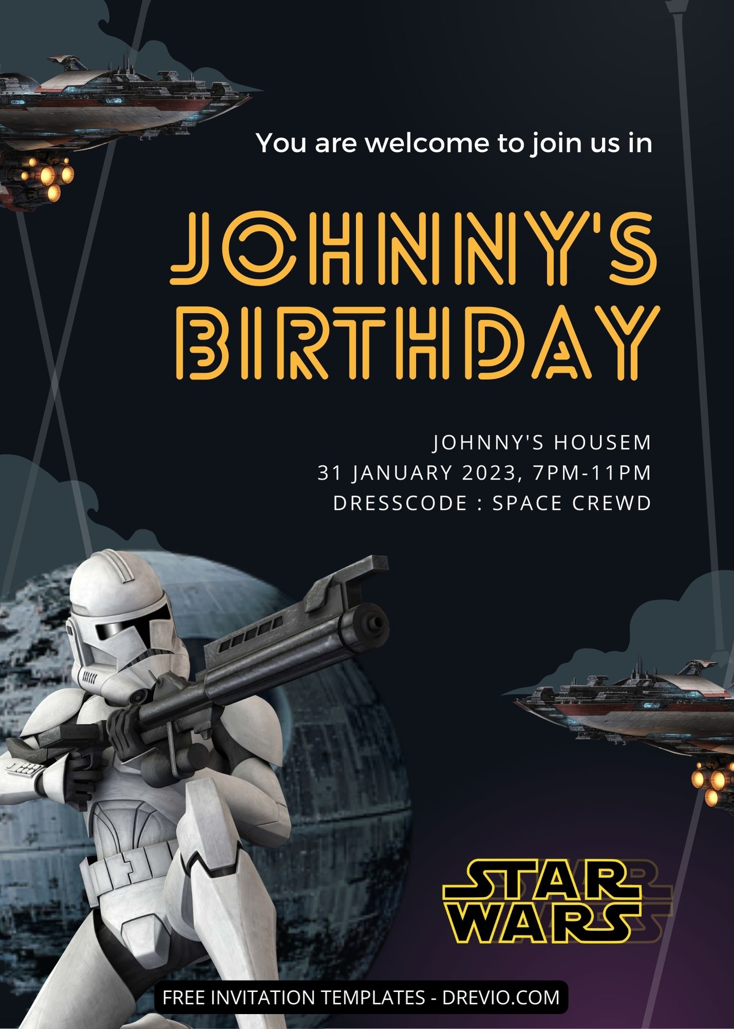 11+ galactic party with star wars canva birthday invitation