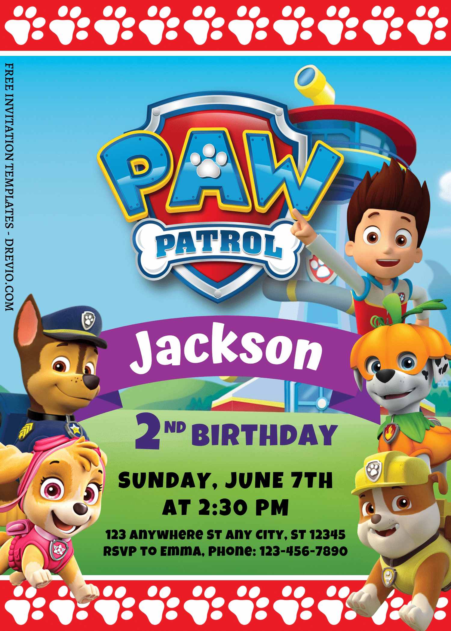 EDITABLE Paw Patrol Birthday Invitation, Editable Template