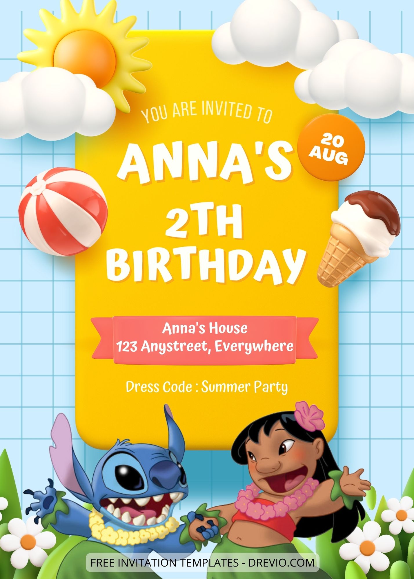 Lilo and Stitch Ice Cream Birthday - Photo Invitation