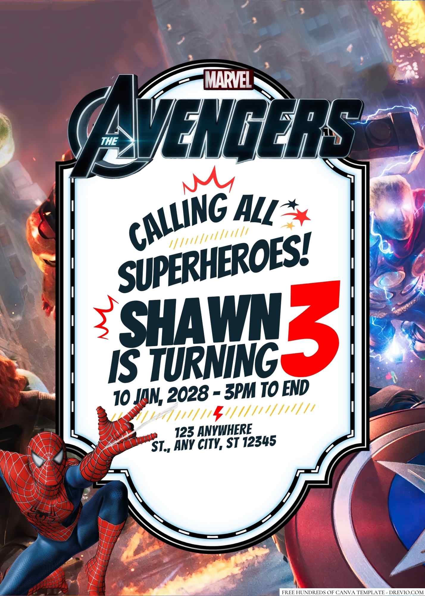 Marvel Avengers Superheroes 10 Personalised Birthday Party Invitations