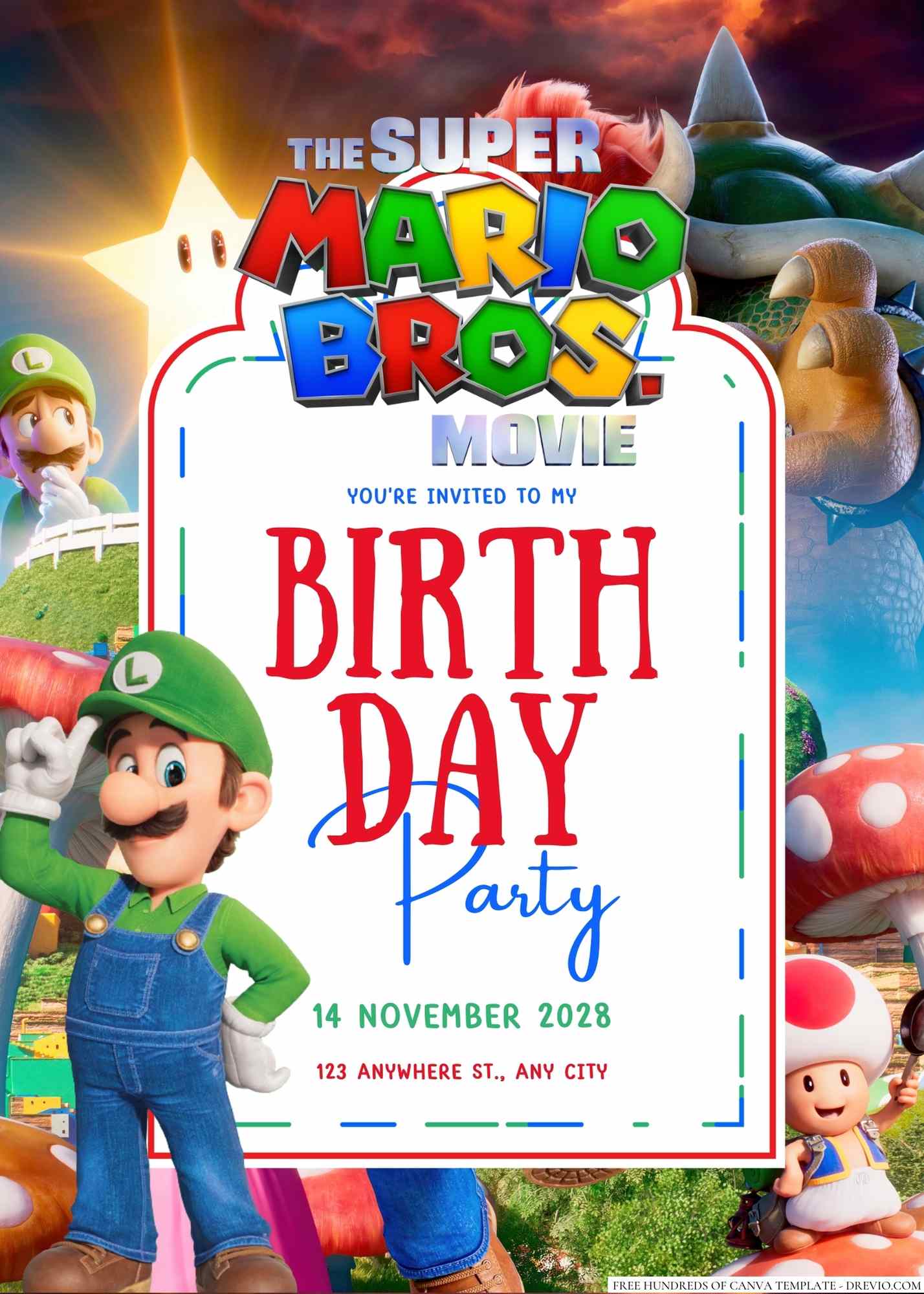 ▷ Digital Invitation Mario Bros Video Game Party, FREE